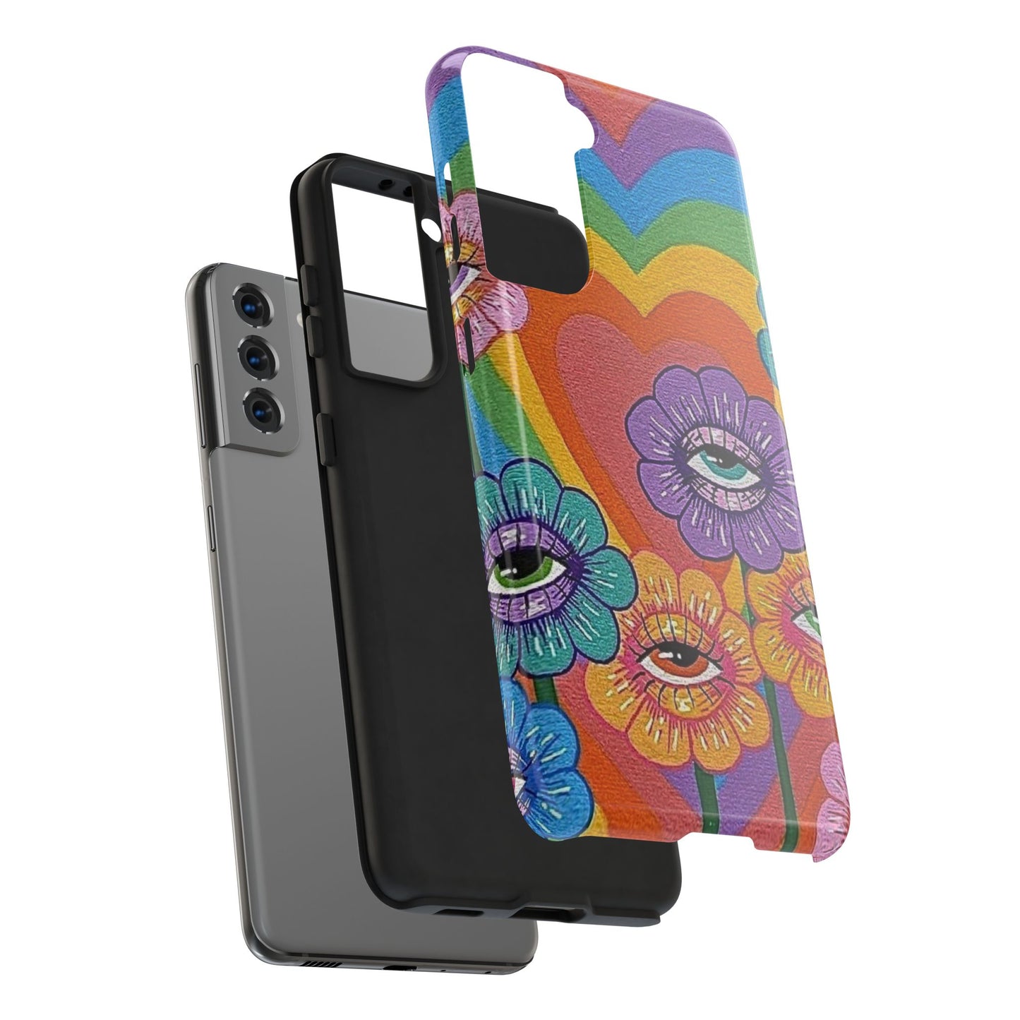 Psychedelic Eye Flower Tough Phone Case — Retro Rainbow Protective iPhone Cover