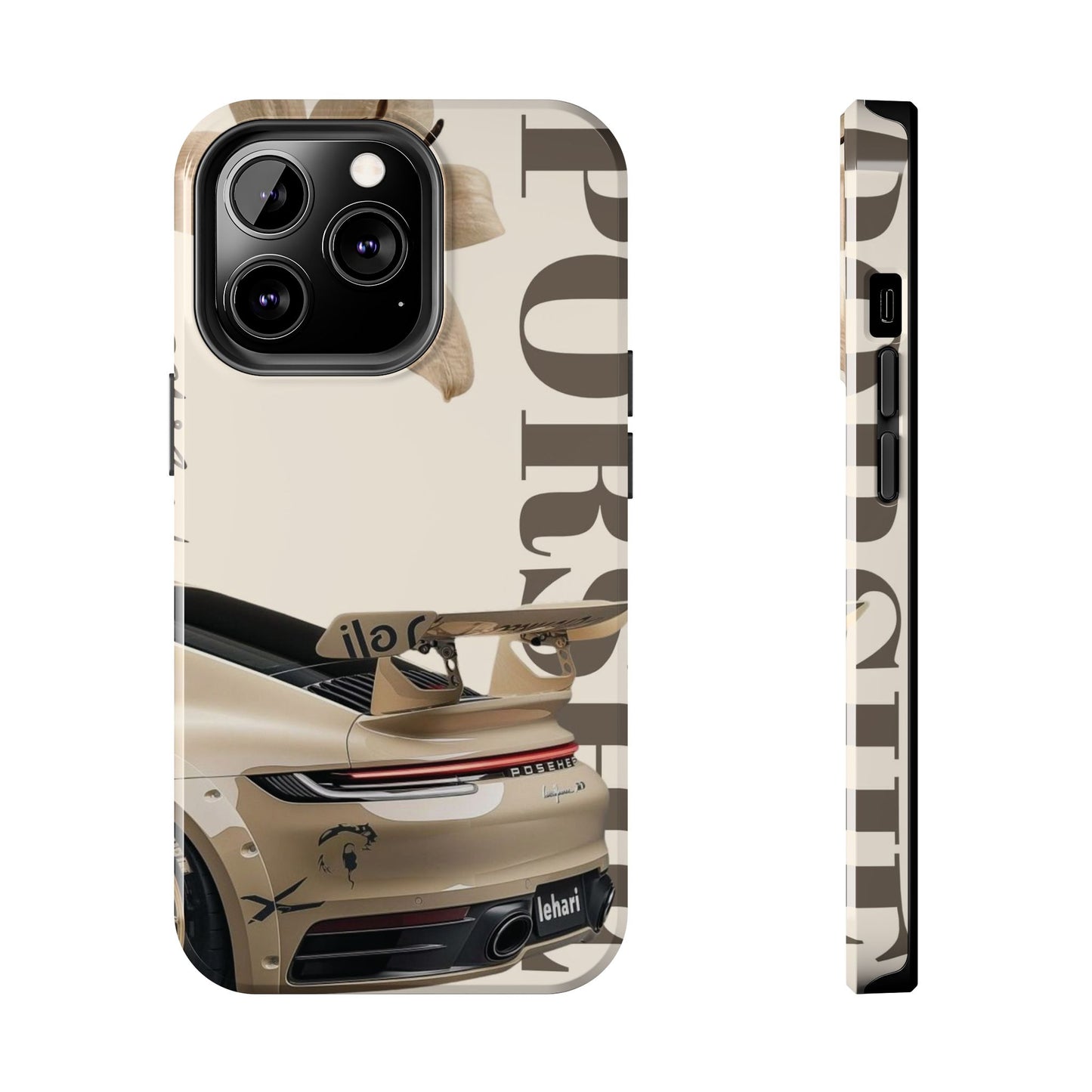 Tough Phone Case — Beige Sports Car Design with 'Tourist' Typography