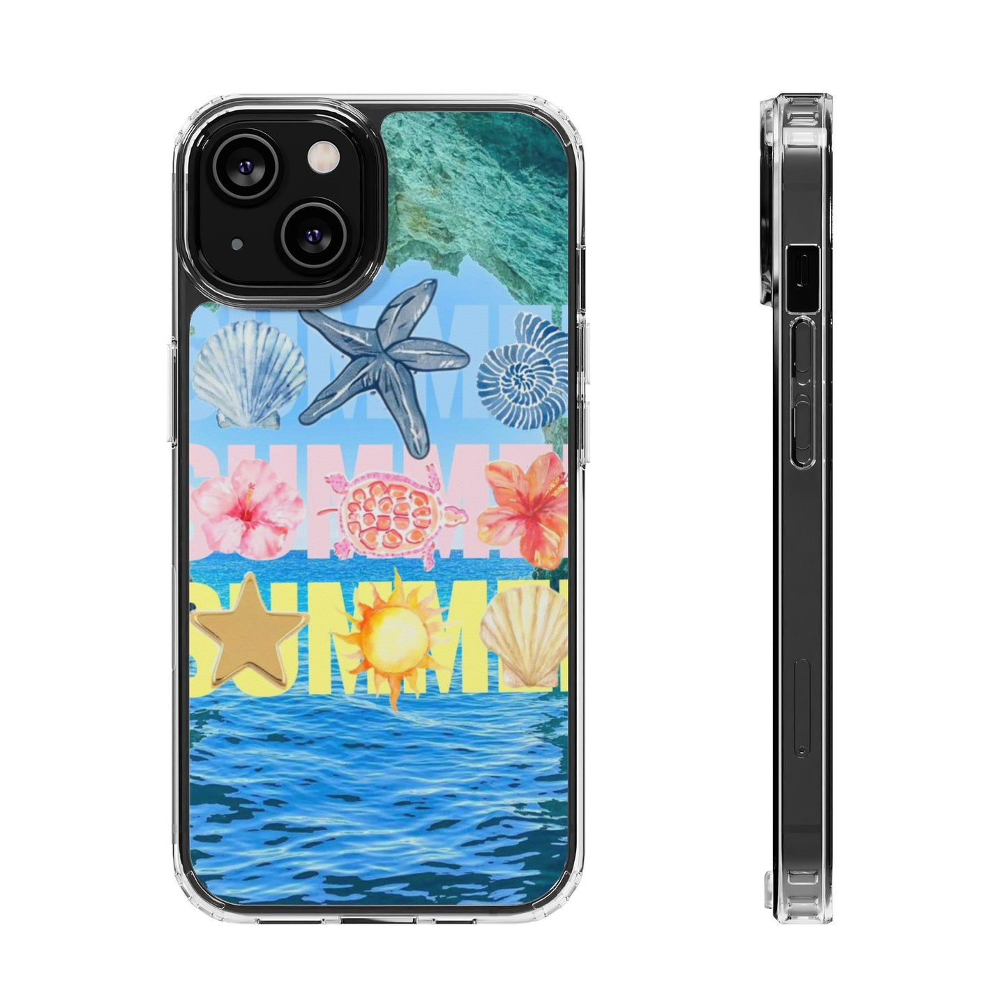 Clear Summer Beach Phone Case — Impact‑Resistant Tropical Design