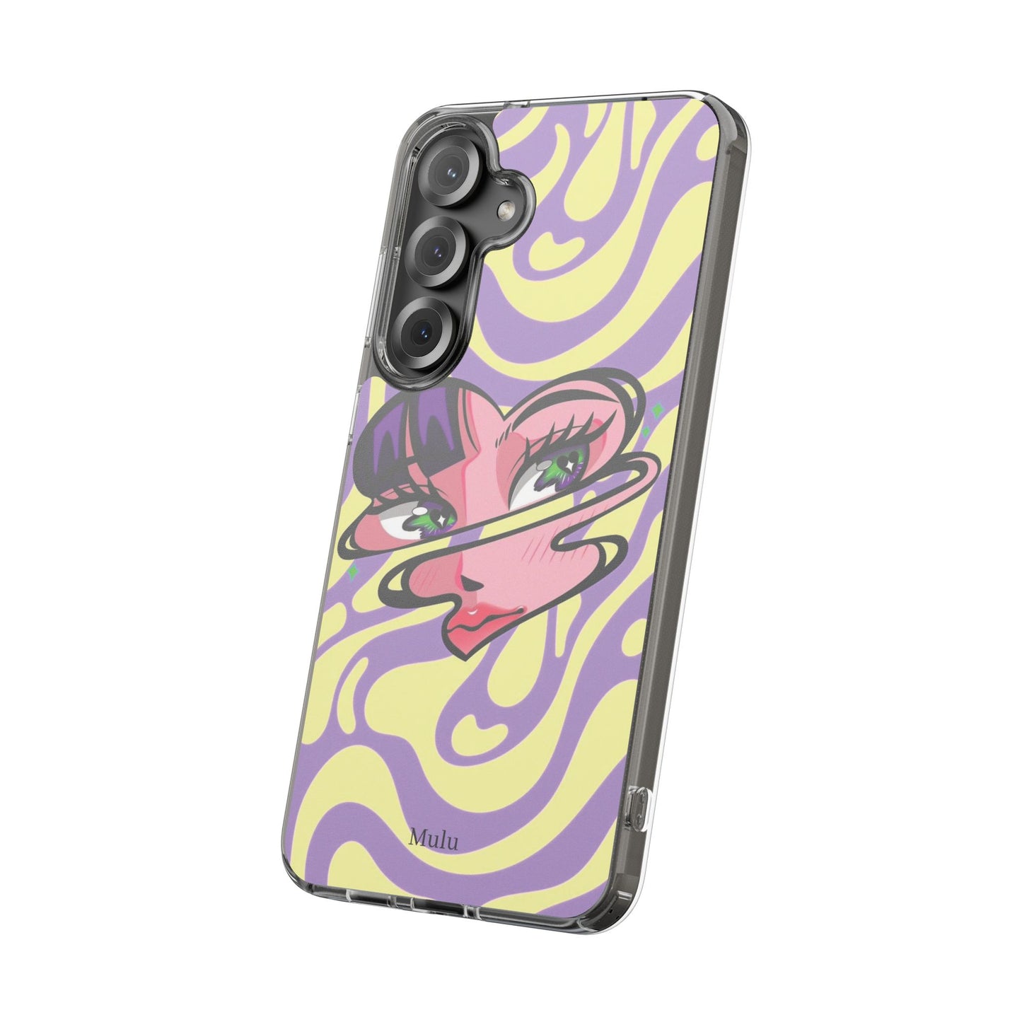 Clear Impact-Resistant Case — Retro Psychedelic Heart Face Design