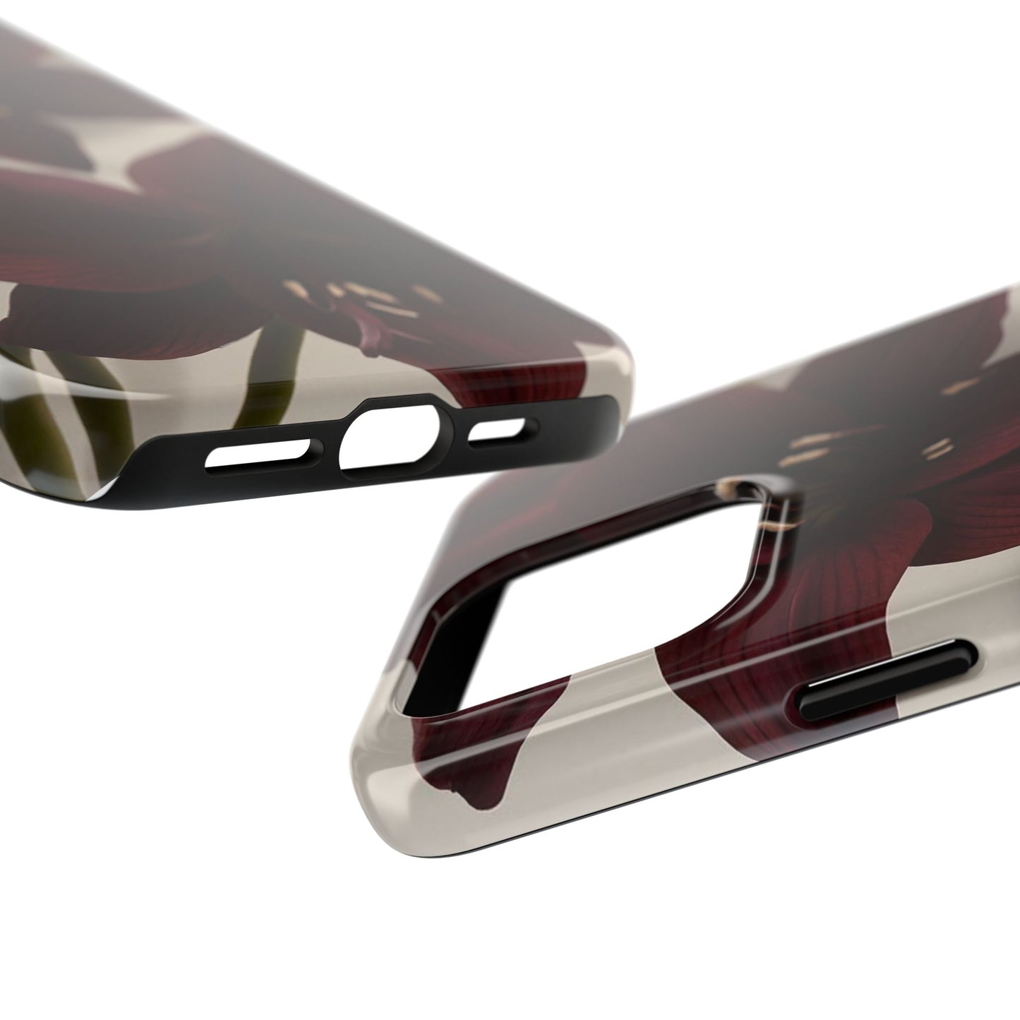 Amaryllis Noir Tough Phone Case — Dark Burgundy Floral Protective Cover
