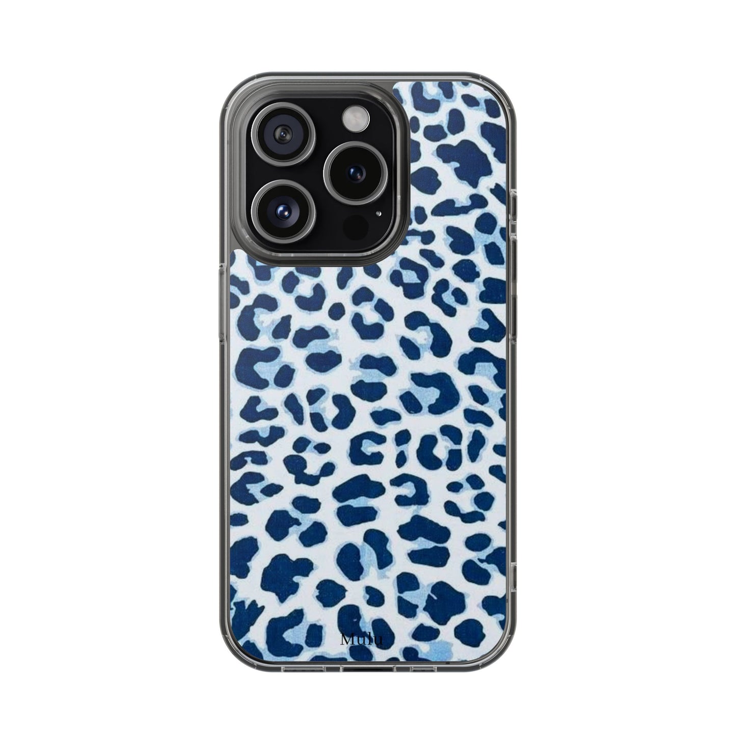 Clear Impact-Resistant Phone Case — Blue Watercolor Leopard Print