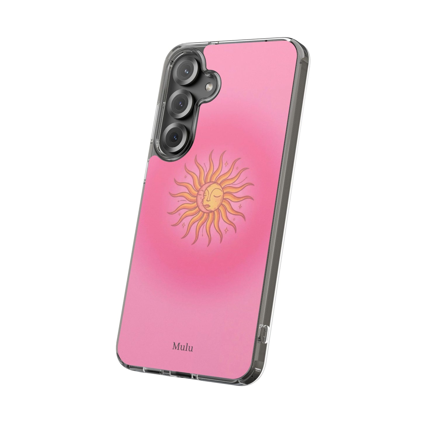Pink Sun Phone Case — Radiant Sunburst Impact-Resistant Clear Case