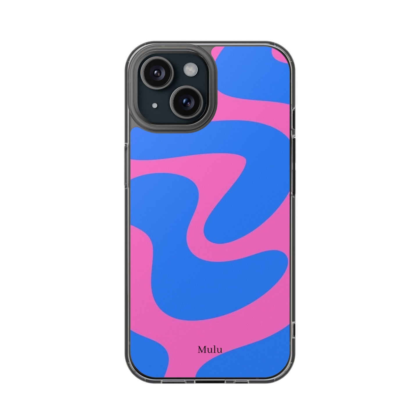 Clear Impact-Resistant Phone Case — Retro Blue & Pink Abstract Swirl