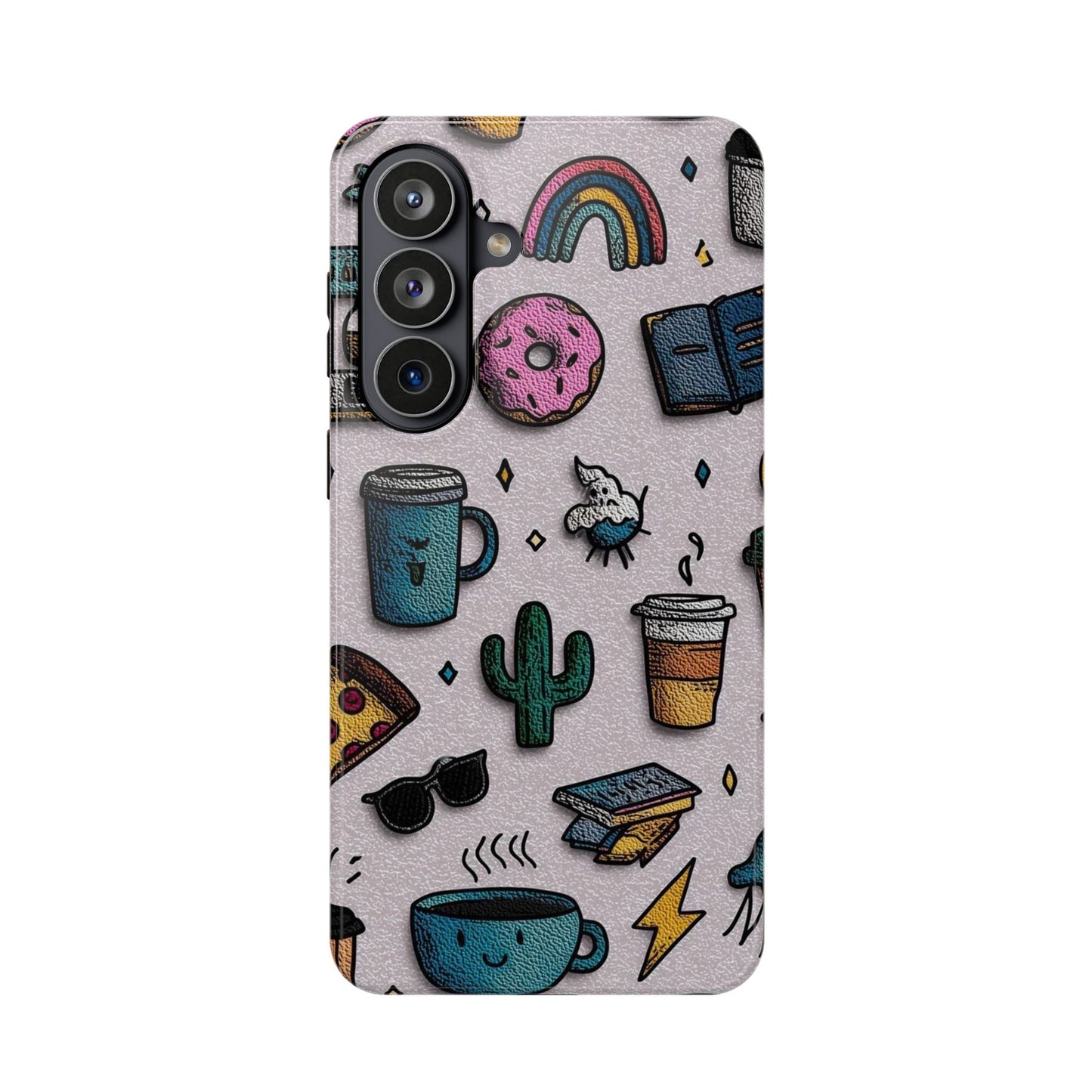 Cute Doodle Phone Case — Magnetic Impact-Resistant Design (coffee, rainbow, cactus)