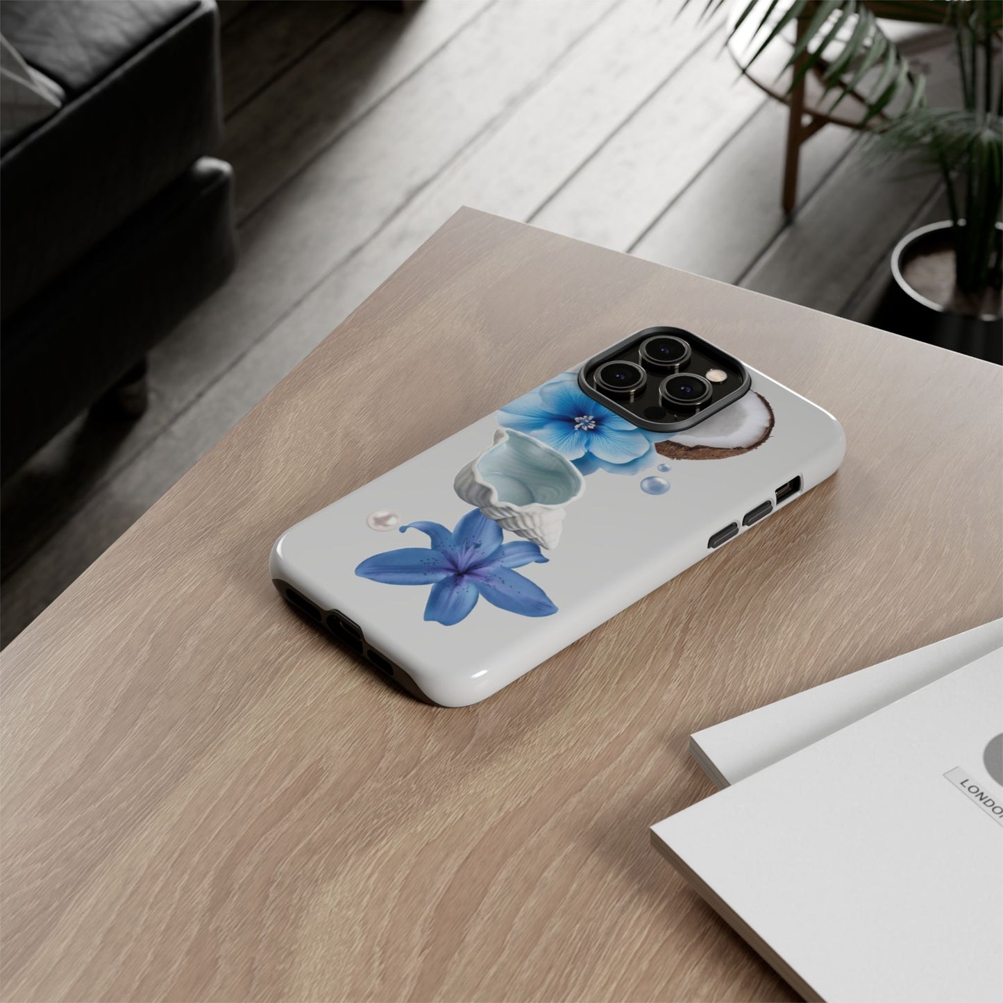 Tropical Blue Floral Phone Case — Coconut, Shell & Starfish Design
