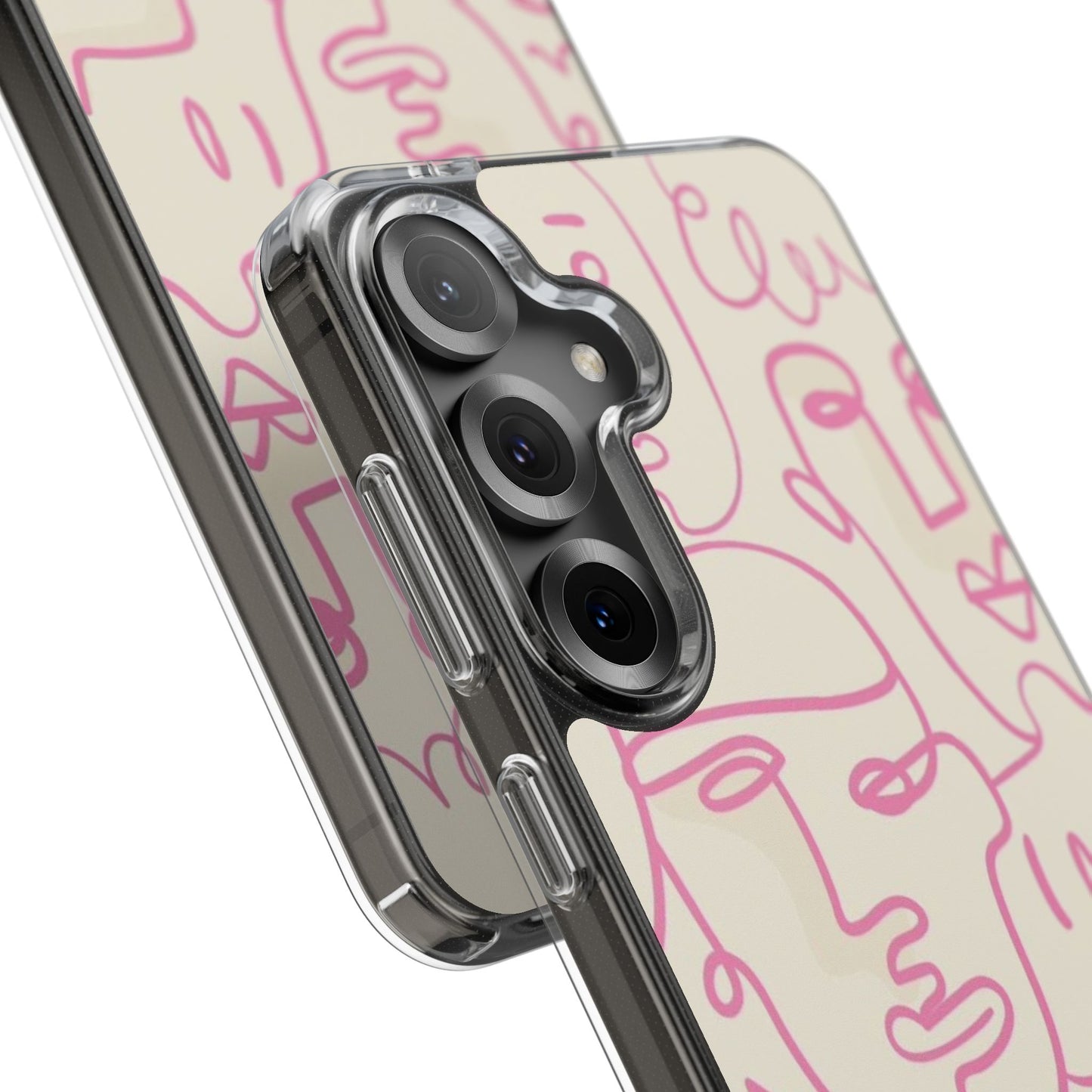 Clear Impact-Resistant Phone Case — Pink Minimalist Line Faces Design