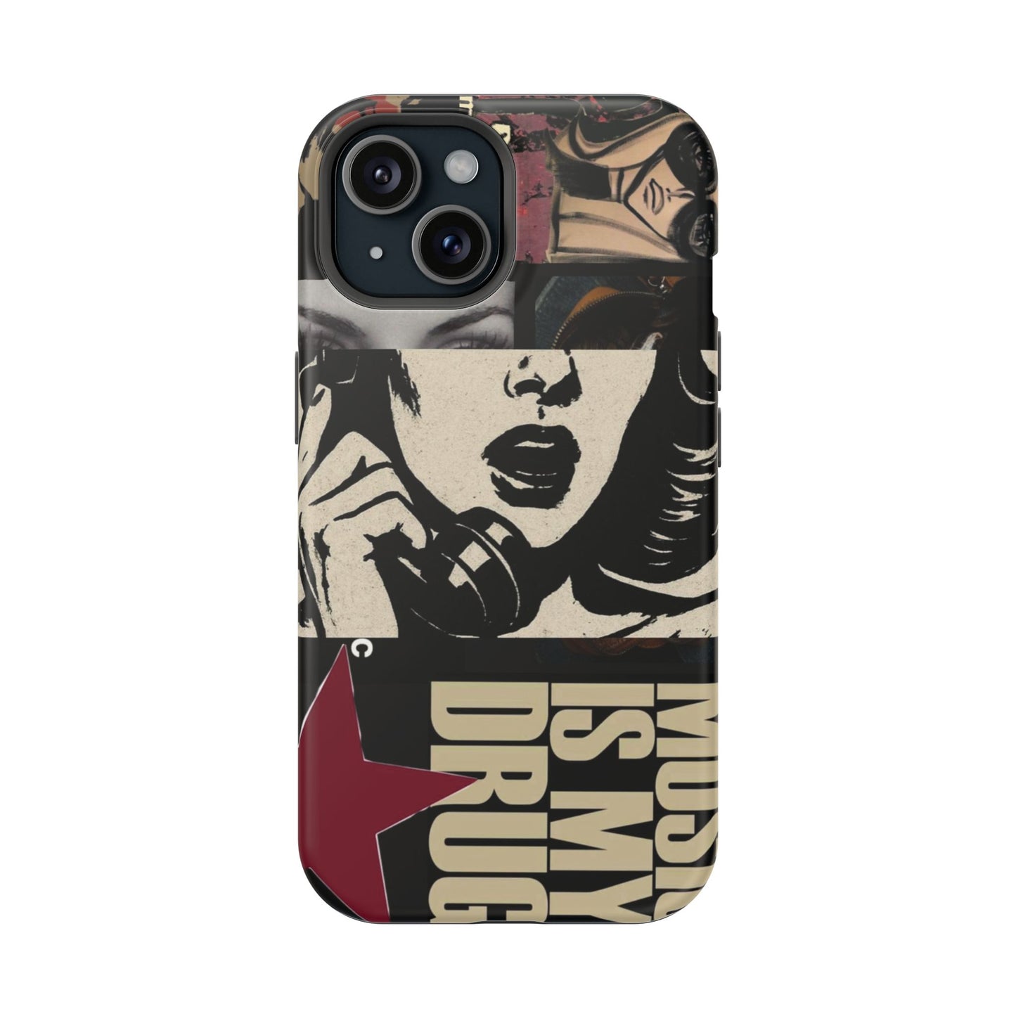 Magnetic Impact Phone Case — Retro Pop Art "Music Is My Drug" Design