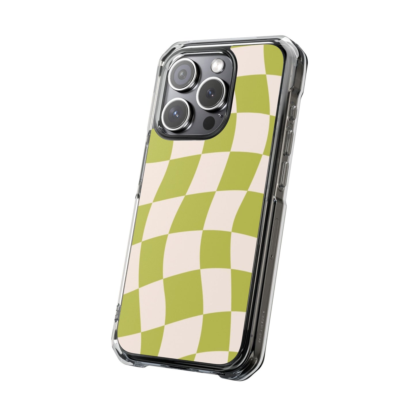 Clear Magnetic Phone Case — Olive Retro Check Pattern