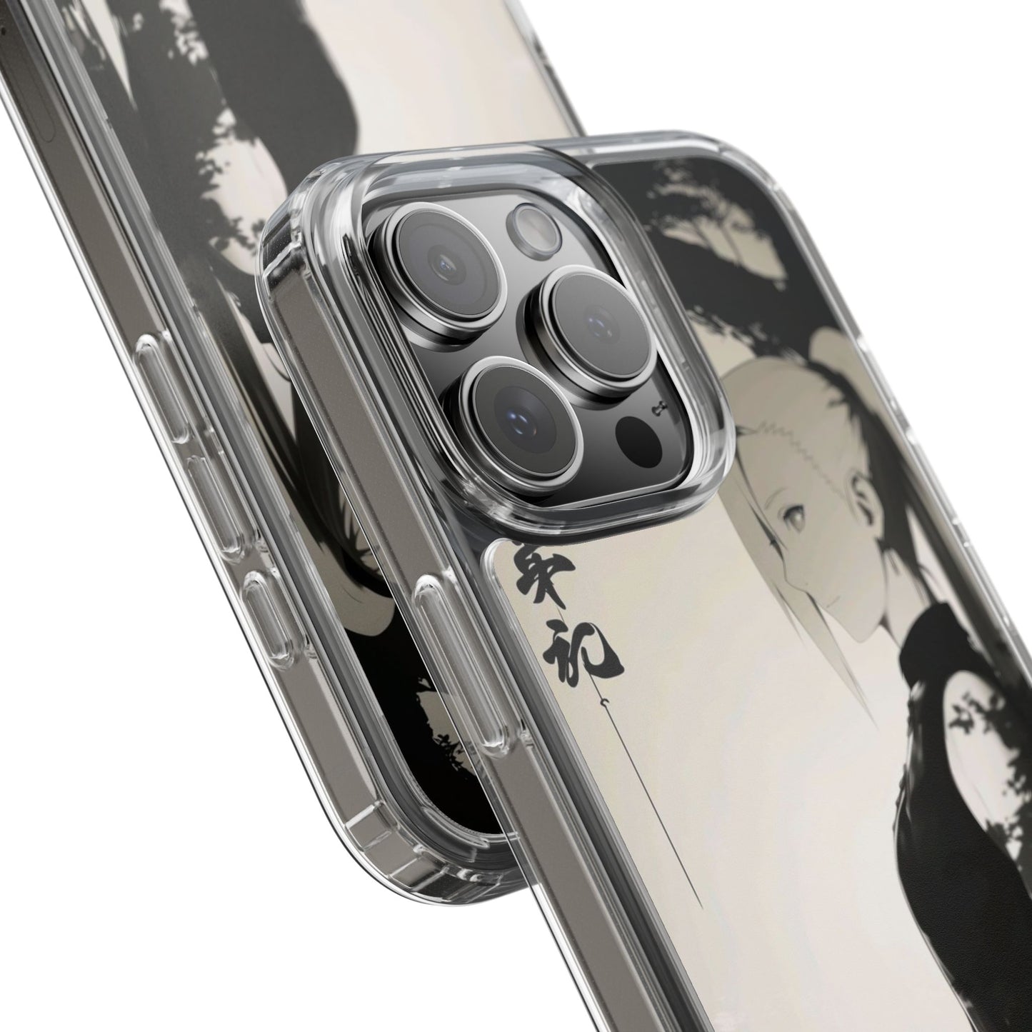 Anime Samurai Clear Phone Case — Monochrome Sumi-E Style