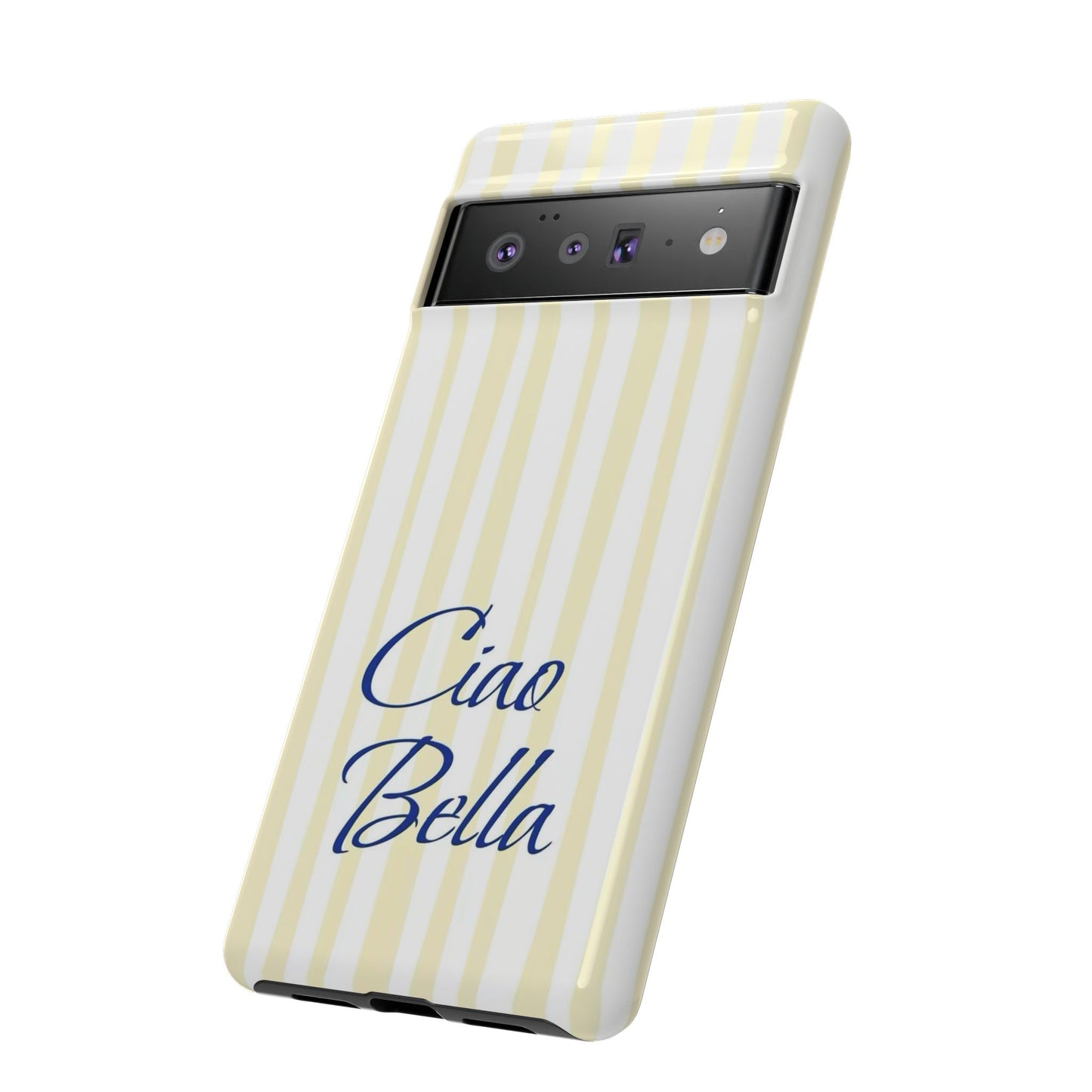 Ciao Bella Phone Case – Striped Elegant Italian Script Protective Cover