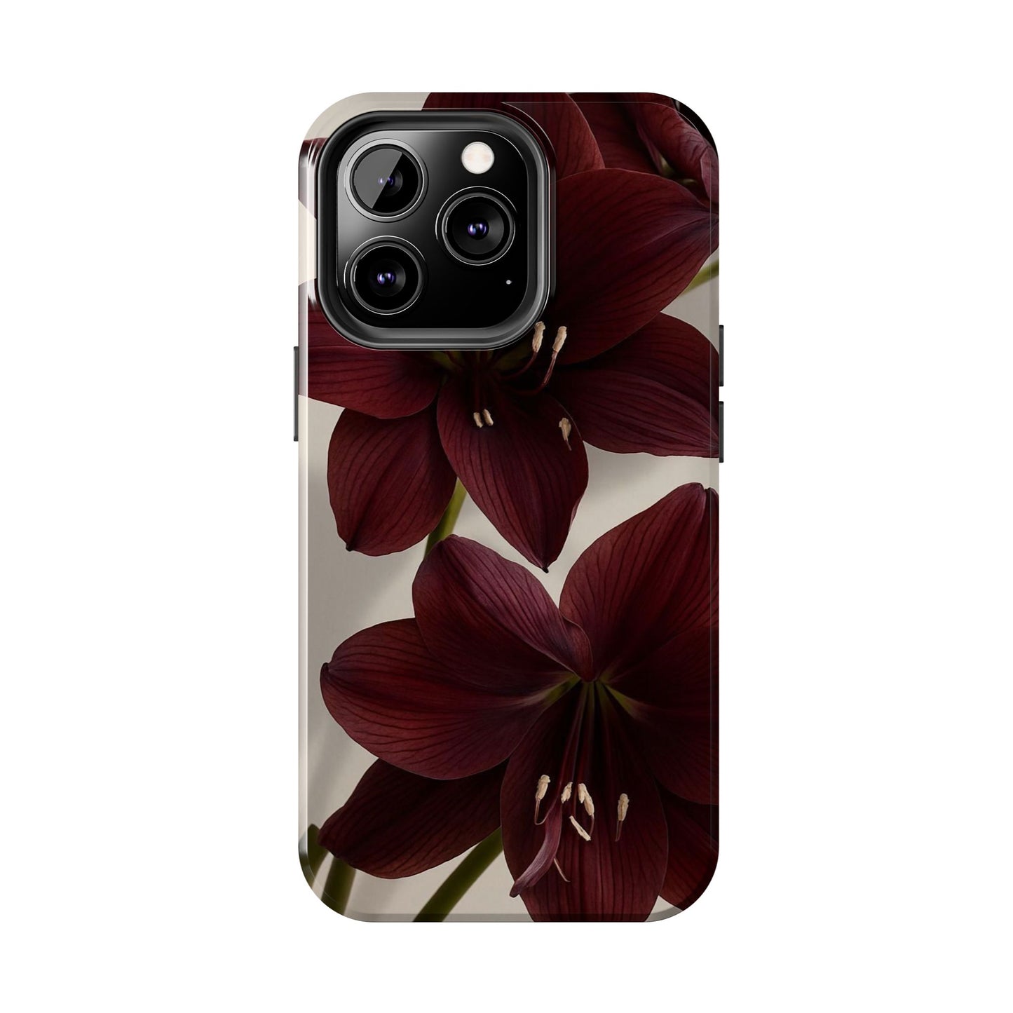Amaryllis Noir Tough Phone Case — Dark Burgundy Floral Protective Cover