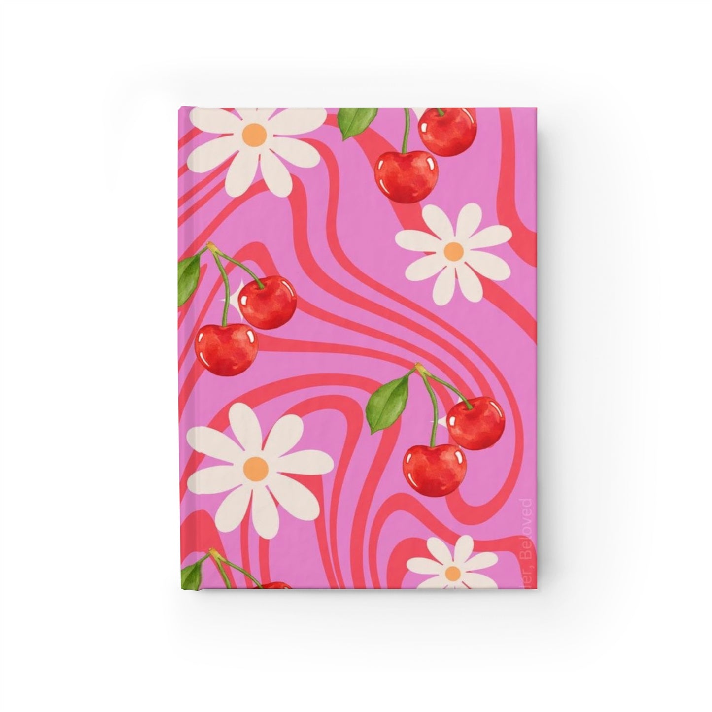 Cherry Daisy Ruled Journal — Pink Retro Swirl Notebook