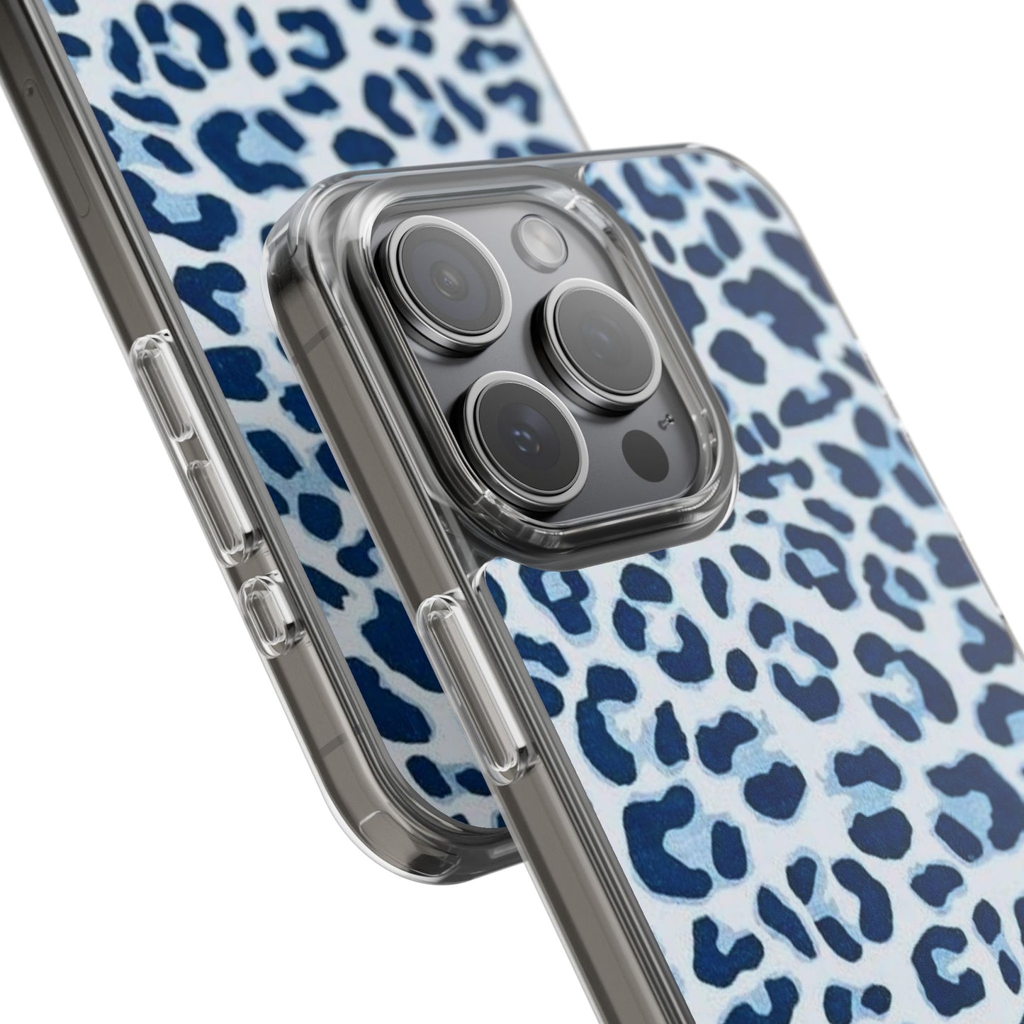 Clear Impact-Resistant Phone Case — Blue Watercolor Leopard Print