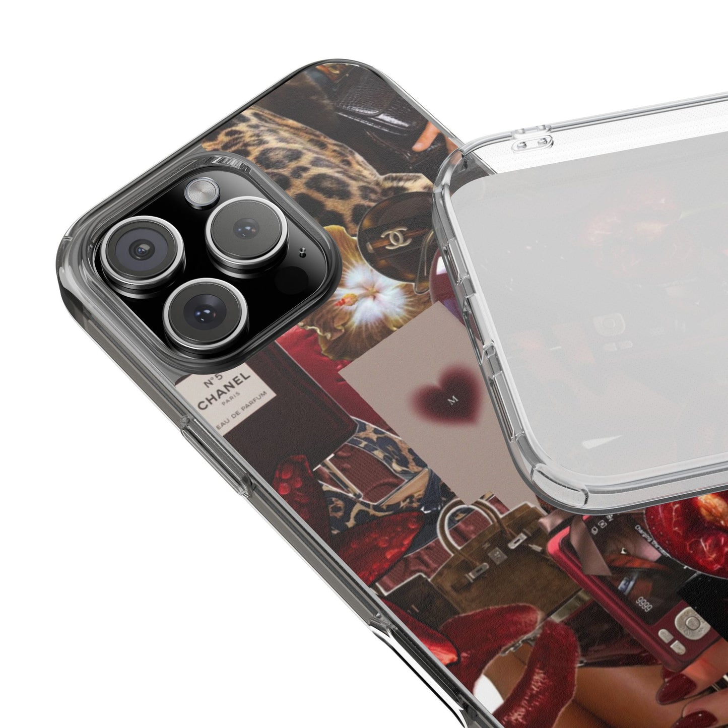 Clear Impact-Resistant Phone Case — Retro Cherry Collage Design
