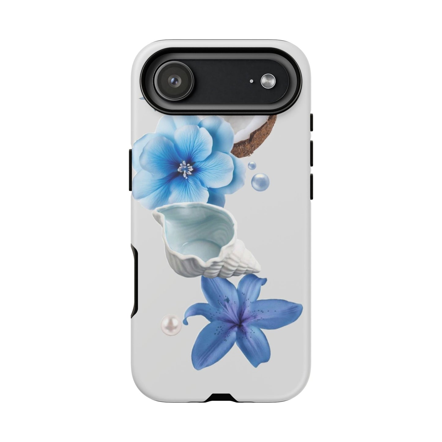Tropical Blue Floral Phone Case — Coconut, Shell & Starfish Design