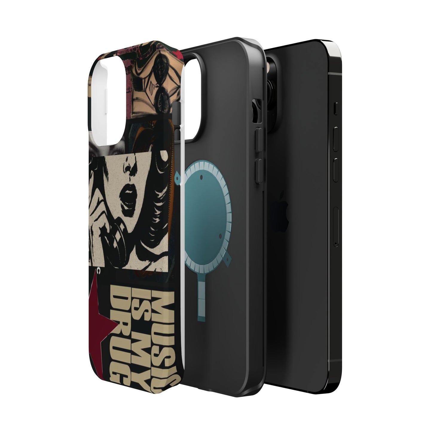Magnetic Impact Phone Case — Retro Pop Art "Music Is My Drug" Design