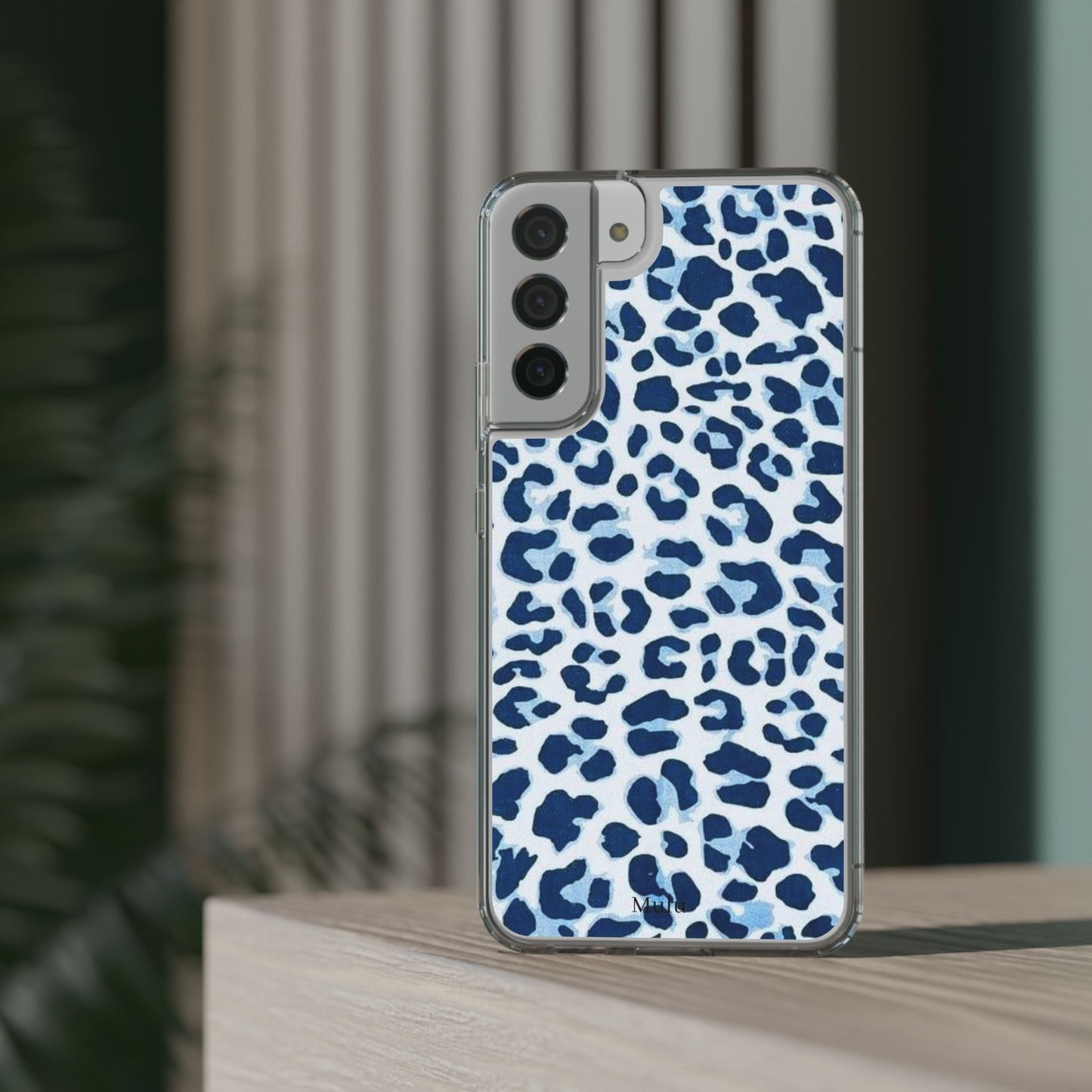 Clear Impact-Resistant Phone Case — Blue Watercolor Leopard Print