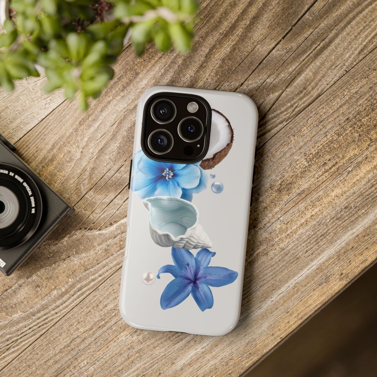 Tropical Blue Floral Phone Case — Coconut, Shell & Starfish Design