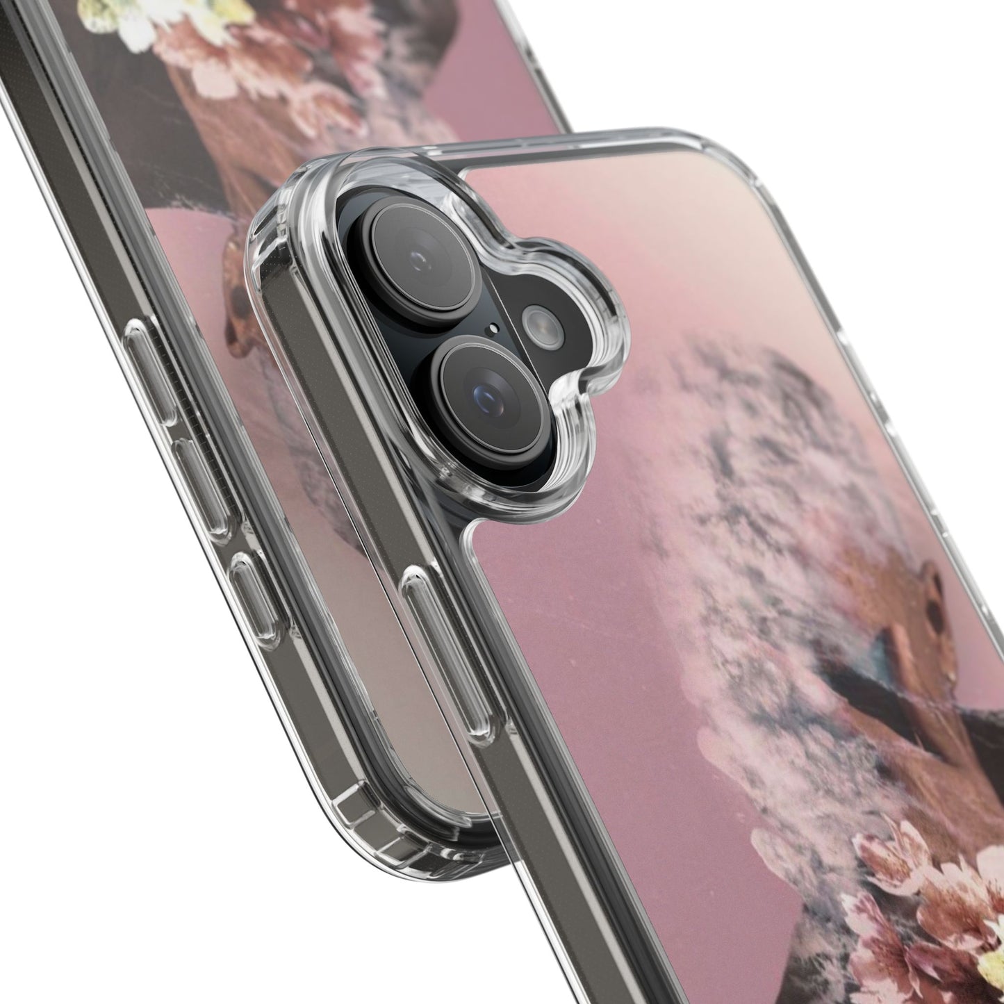 Clear Phone Case — Pink Floral Smoke Art iPhone Case