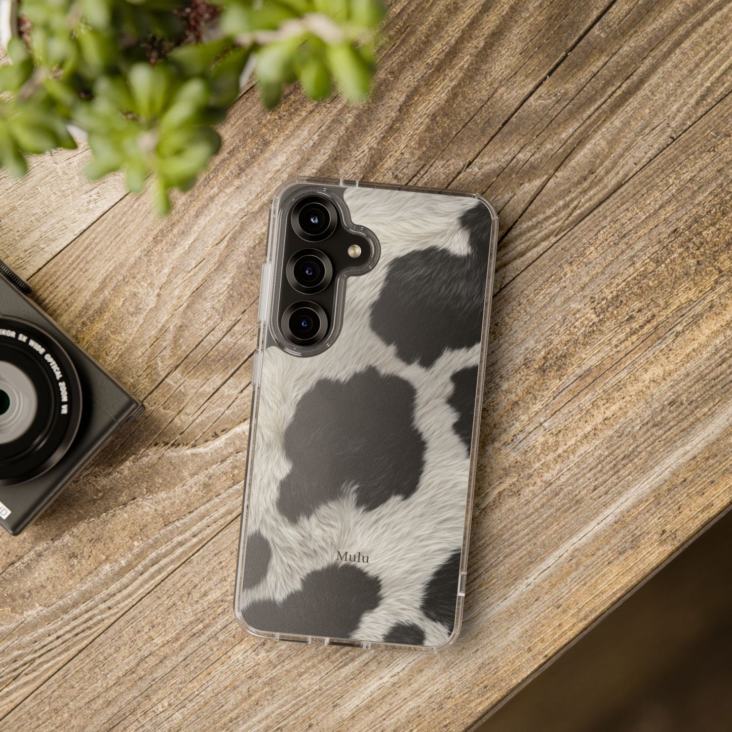 Cow Print Clear Impact Phone Case — Faux Fur Black & White Protection