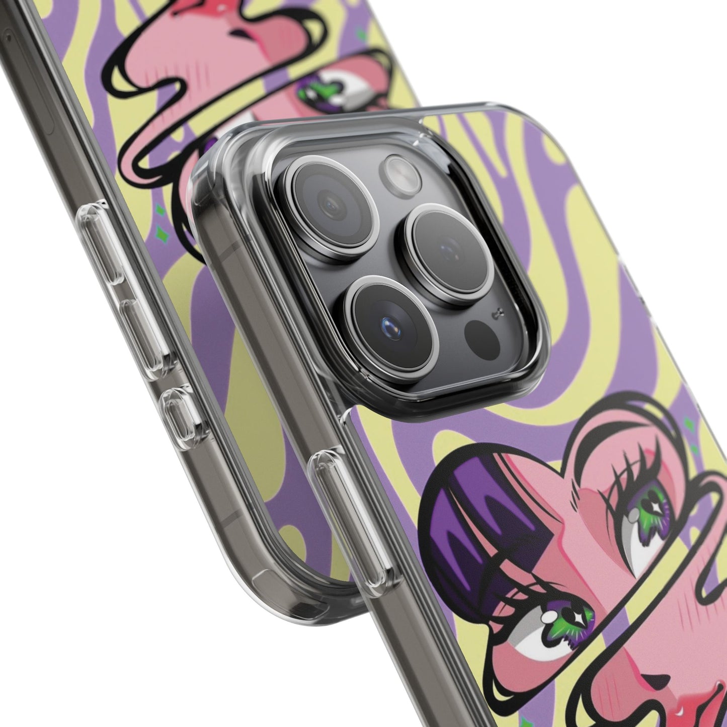 Clear Impact-Resistant Case — Retro Psychedelic Heart Face Design