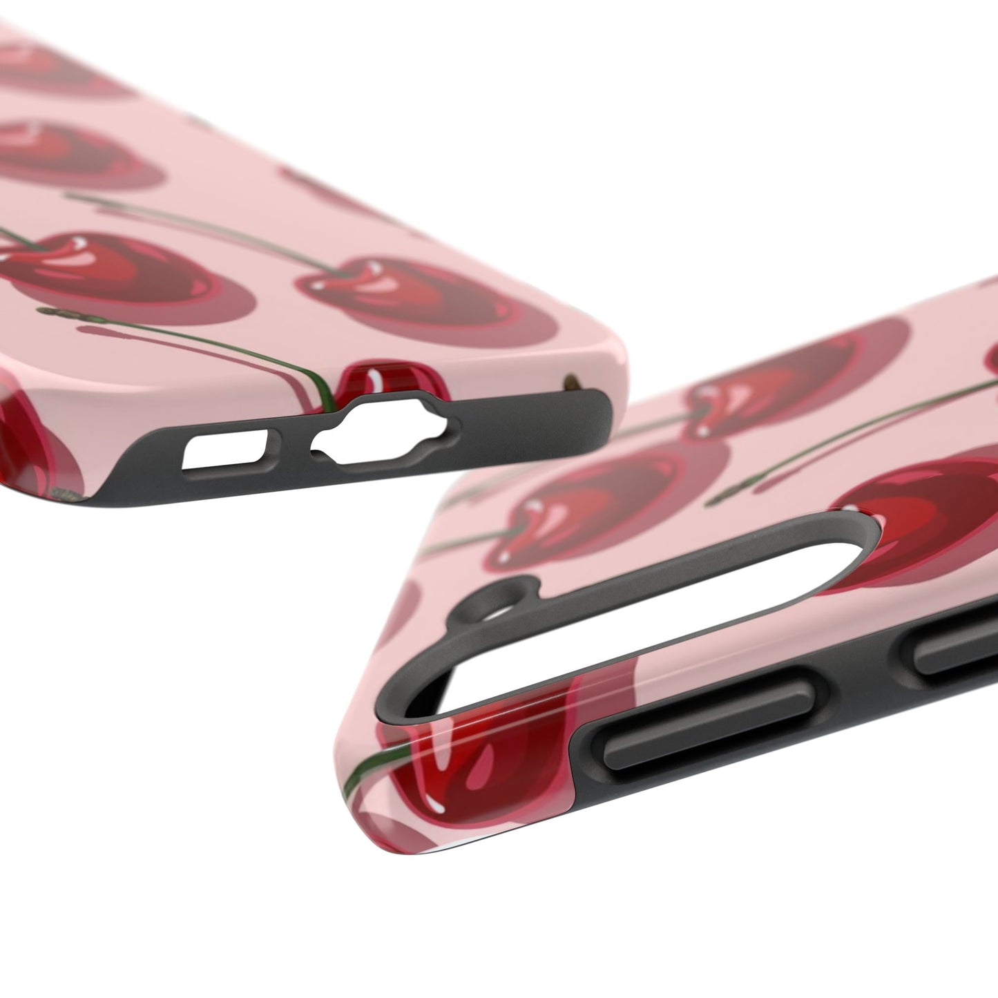 Cherry Pattern Tough Phone Case — Retro Pink Cherry Print Protective Phone Case