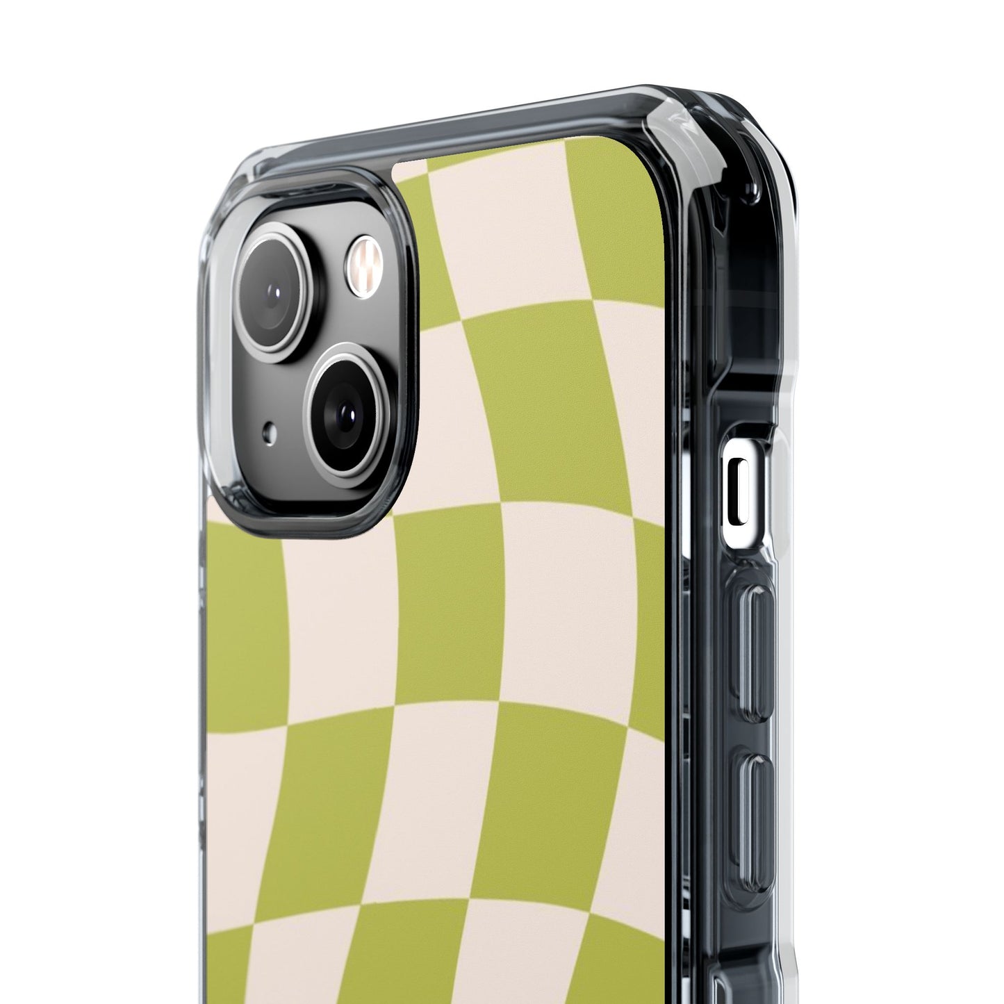 Clear Magnetic Phone Case — Olive Retro Check Pattern