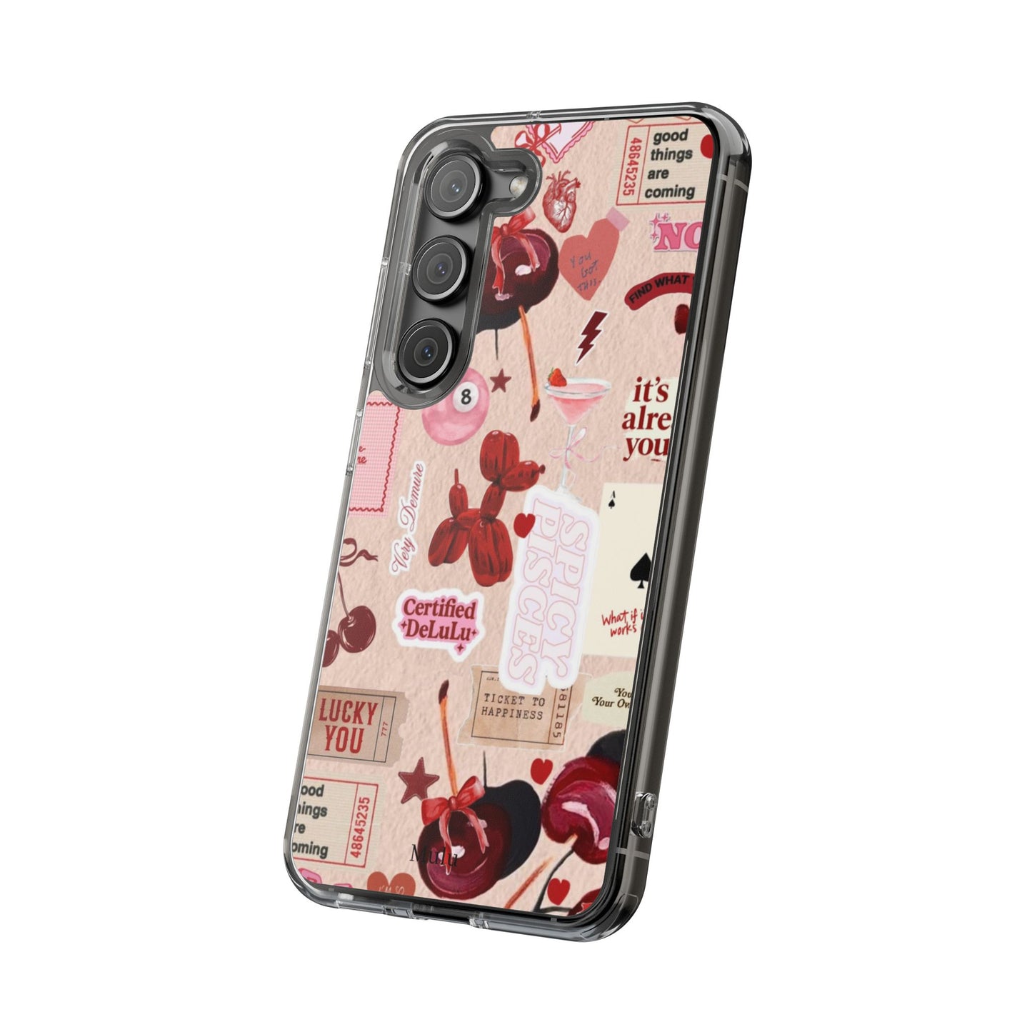 Clear Impact-Resistant Phone Case — Retro Cherry & Sticker Collage