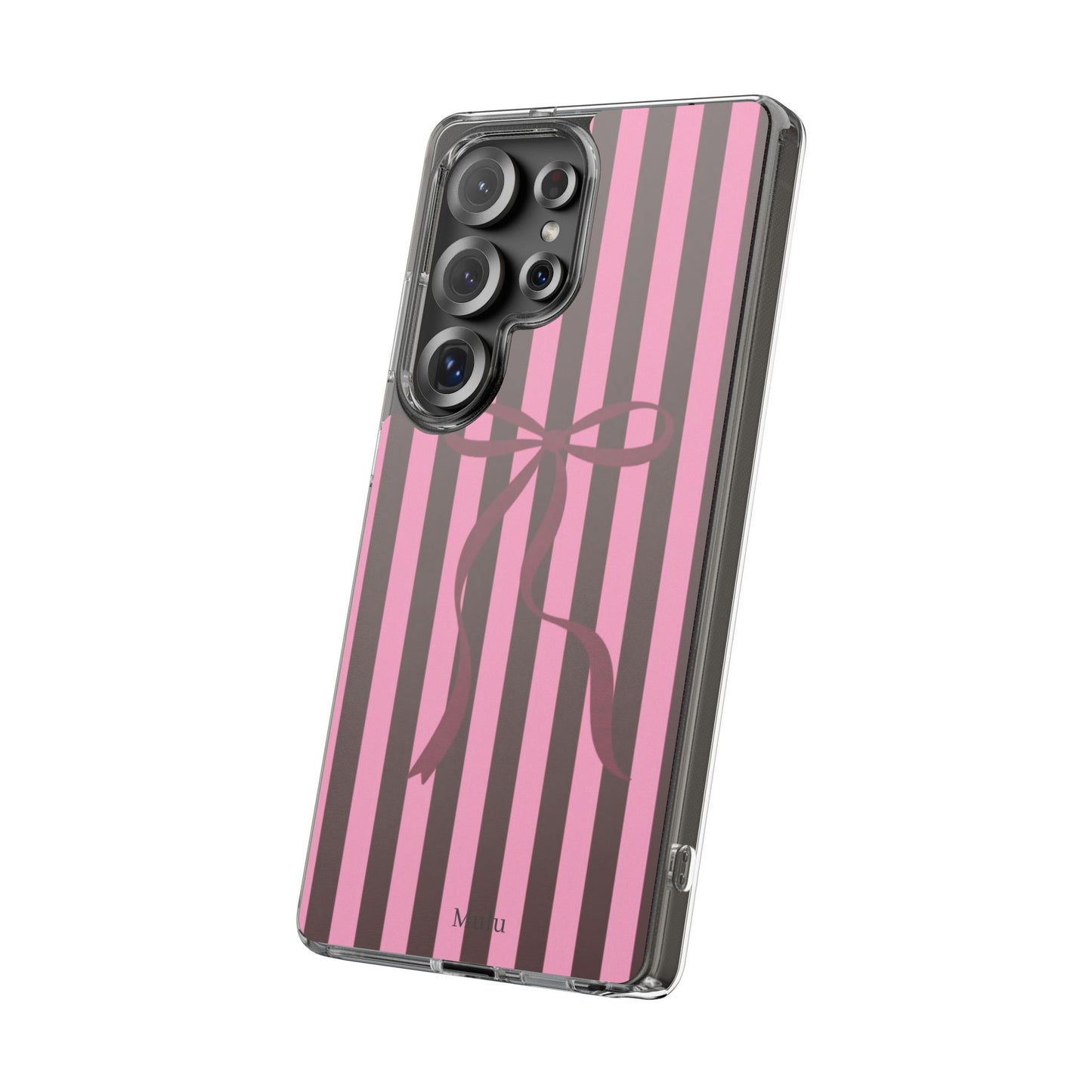 Pink Striped Ribbon Clear Impact-Resistant Phone Case