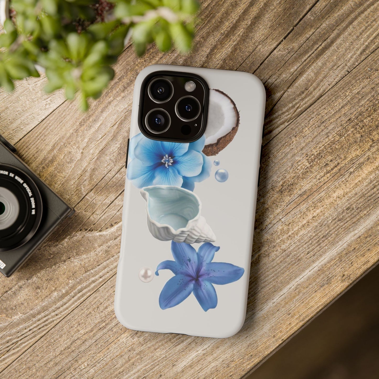 Tropical Blue Floral Phone Case — Coconut, Shell & Starfish Design
