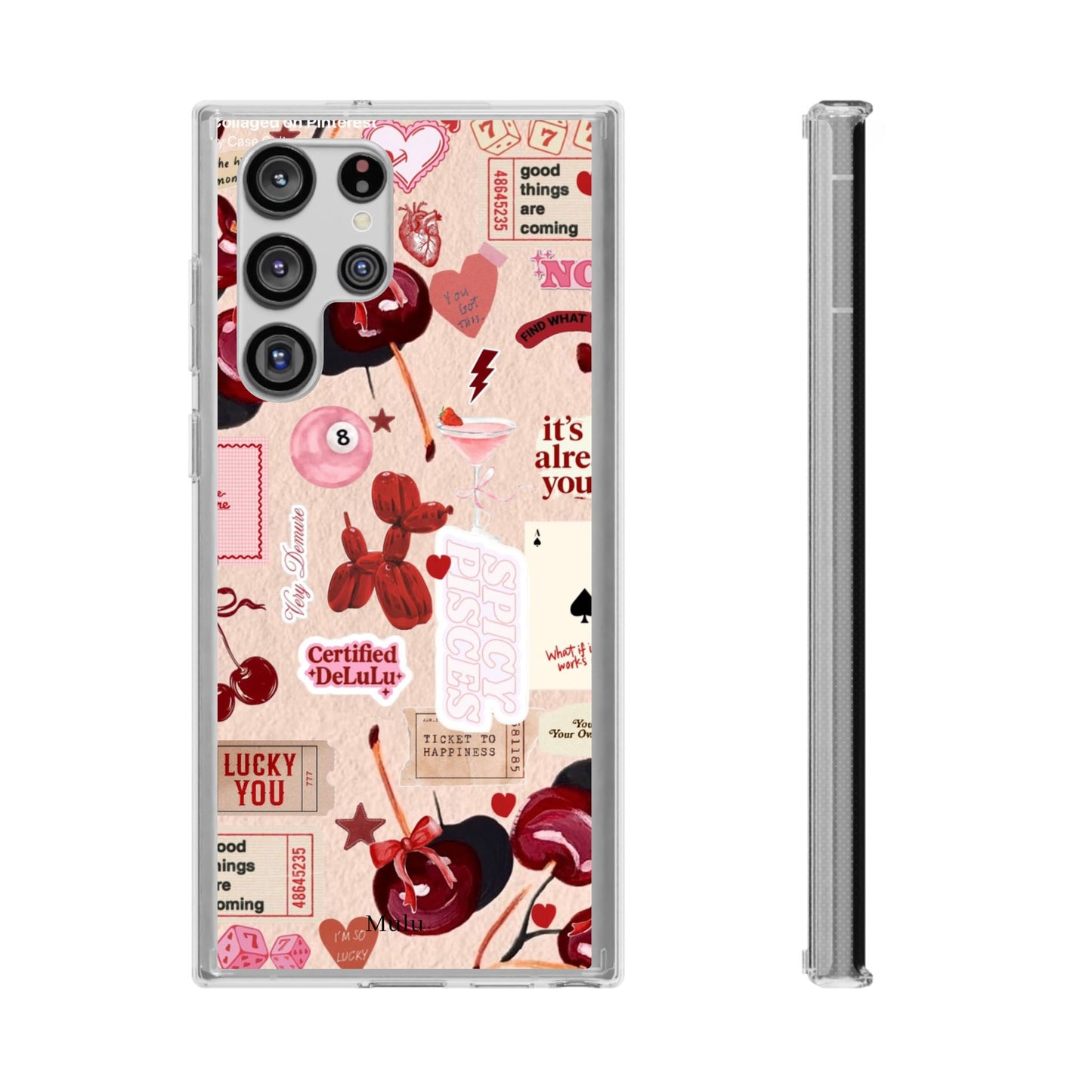Clear Impact-Resistant Phone Case — Retro Cherry & Sticker Collage