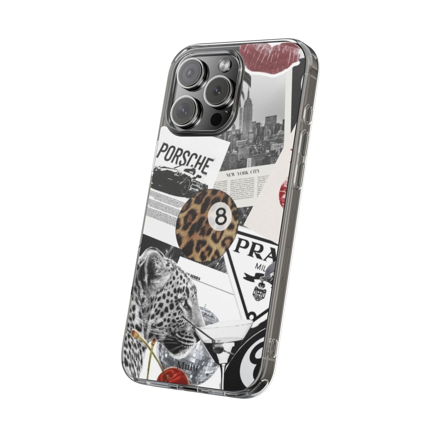 Clear Impact-Resistant Phone Case — Collage Luxury Leopard & Vintage Car Design
