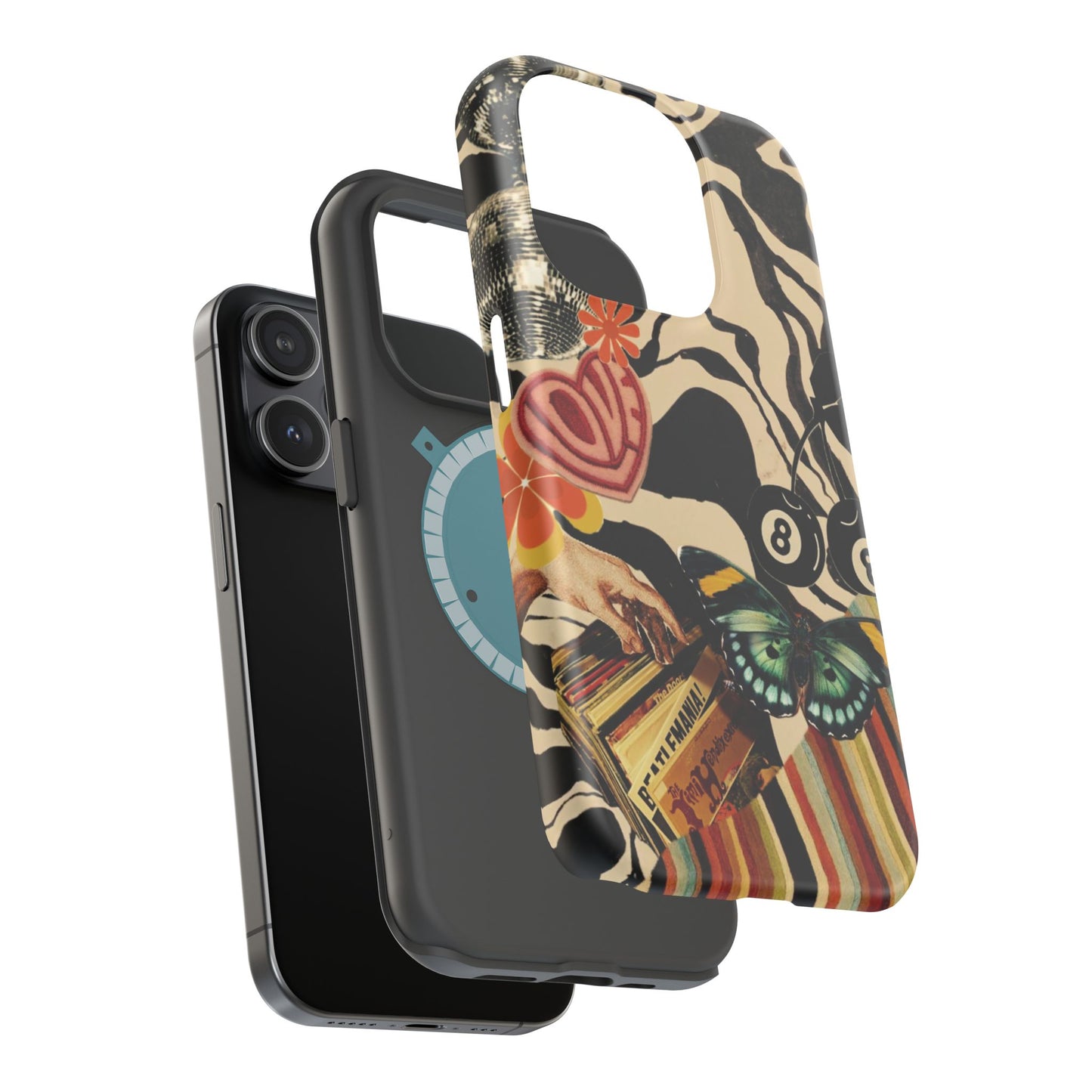 Phone Case — Retro Collage Magnetic Impact-Resistant Case with Butterfly & Zebra Print