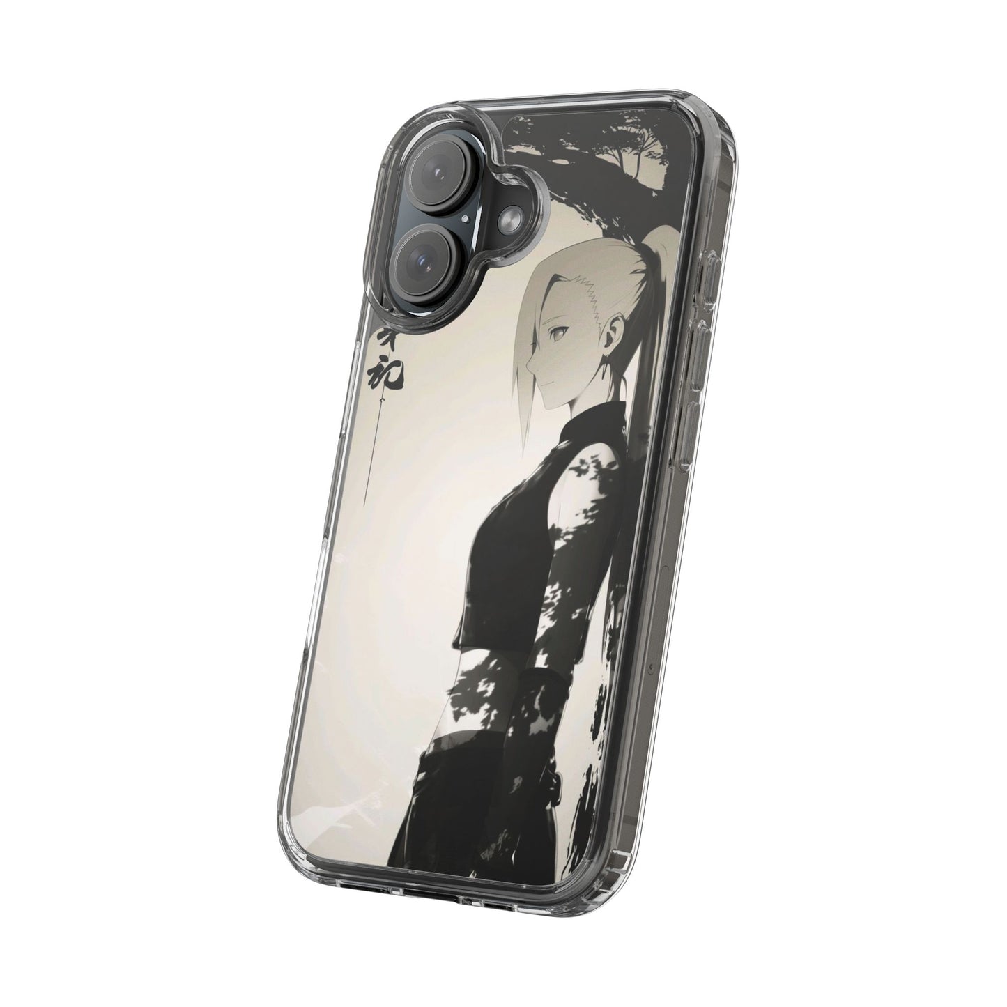 Anime Samurai Clear Phone Case — Monochrome Sumi-E Style