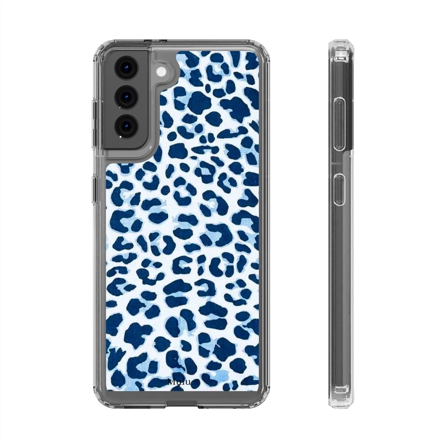 Clear Impact-Resistant Phone Case — Blue Watercolor Leopard Print