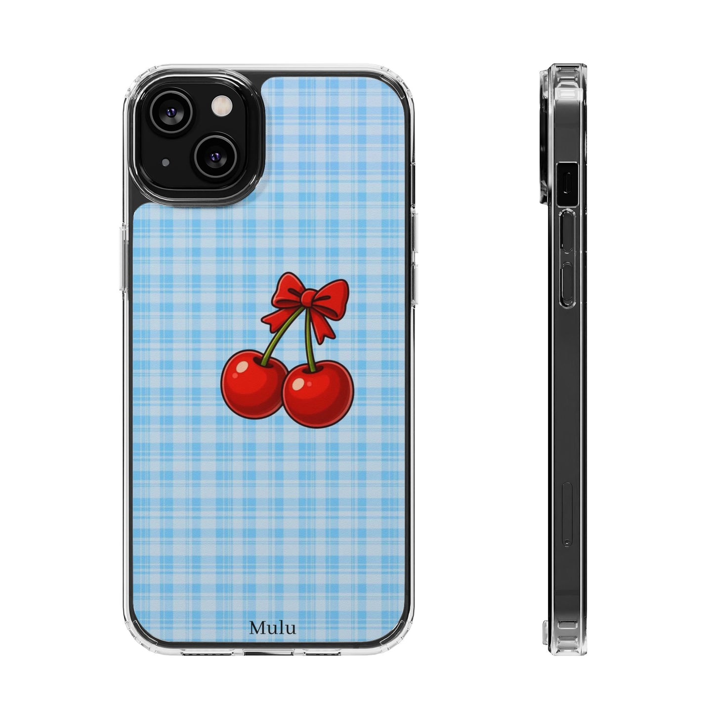 Clear Cherry Gingham Phone Case — Impact-Resistant Clear Case with Red Cherry Design