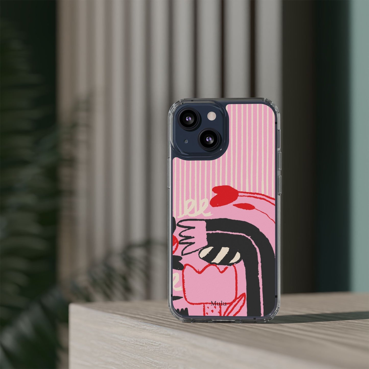 Clear Impact-Resistant Case — Pink Cute Heart Cartoon Design