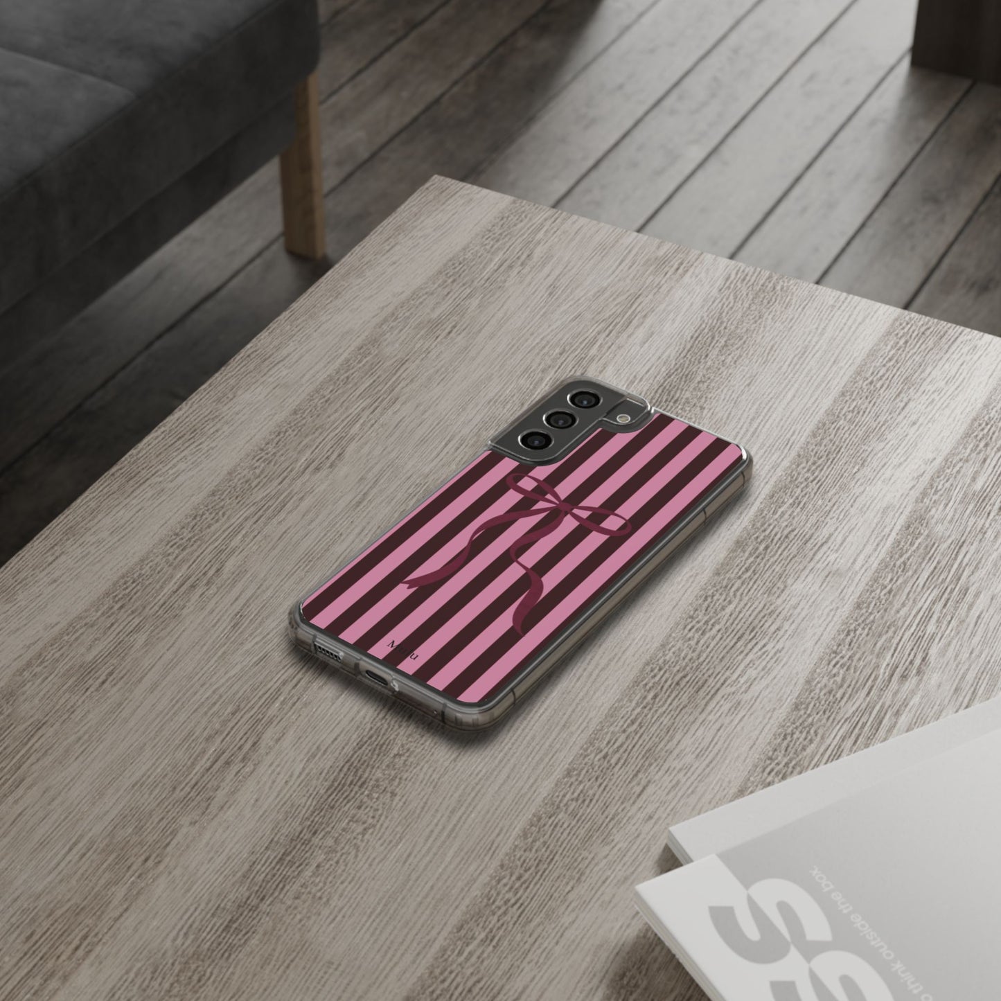 Pink Striped Ribbon Clear Impact-Resistant Phone Case