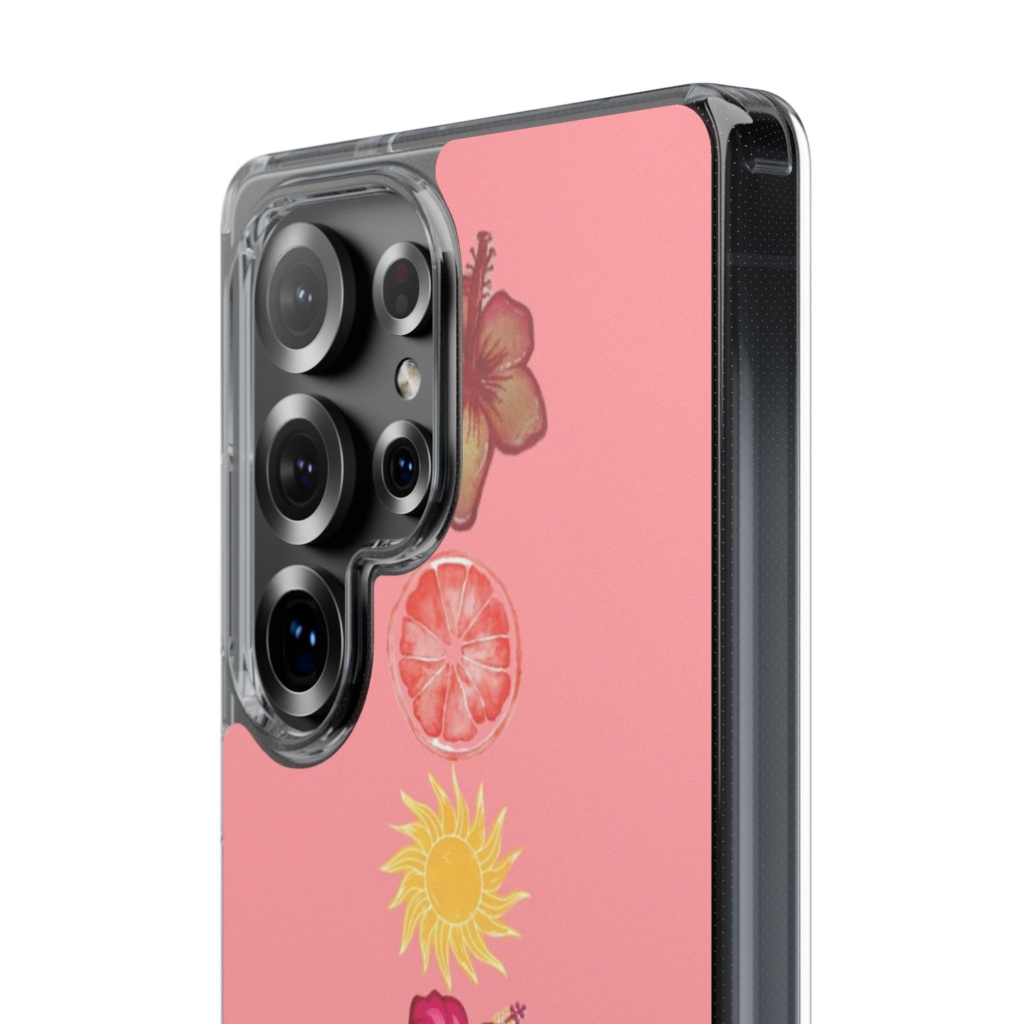 Clear Impact-Resistant Phone Case — Tropical Sun & Hibiscus Floral Design