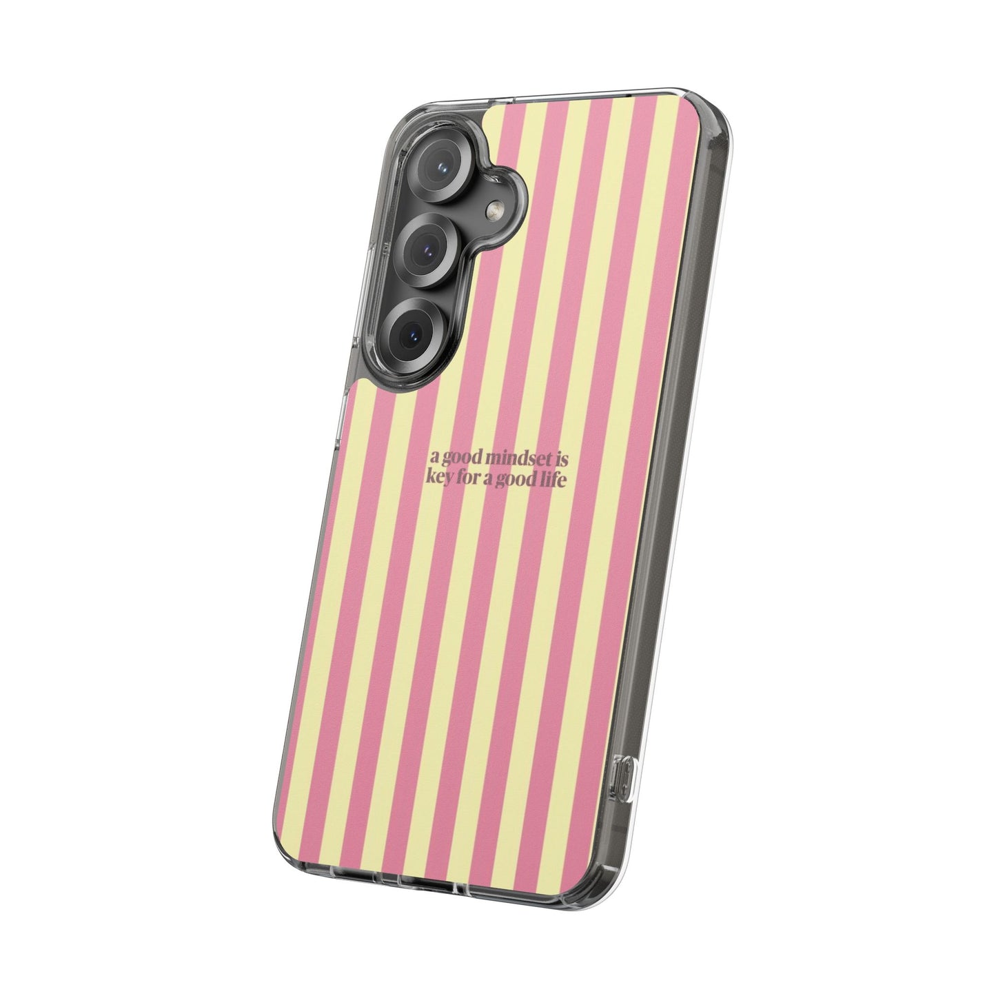 Striped Clear Phone Case — "A Good Mindset Is Key for a Good Life" Motivational iPhone Case