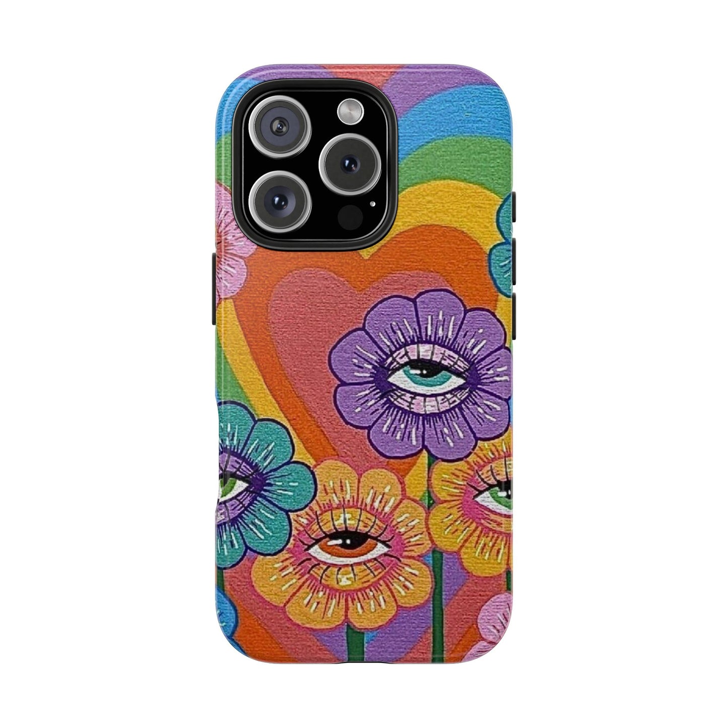 Psychedelic Eye Flower Tough Phone Case — Retro Rainbow Protective iPhone Cover