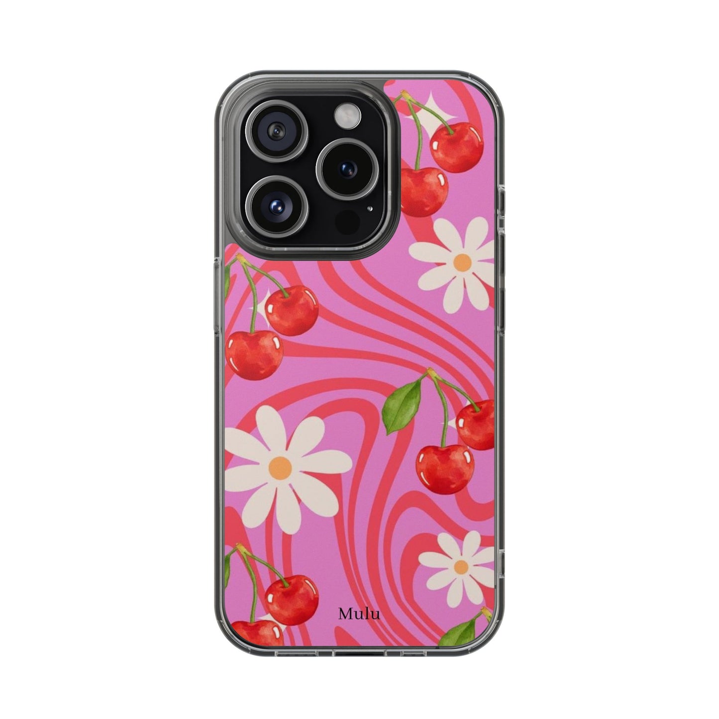 Clear Impact Phone Case — Retro Cherry & Daisy Floral Design