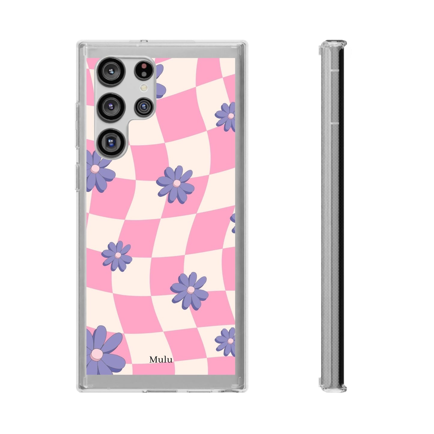 Clear Impact Phone Case — Pink Checkerboard with Purple Flowers