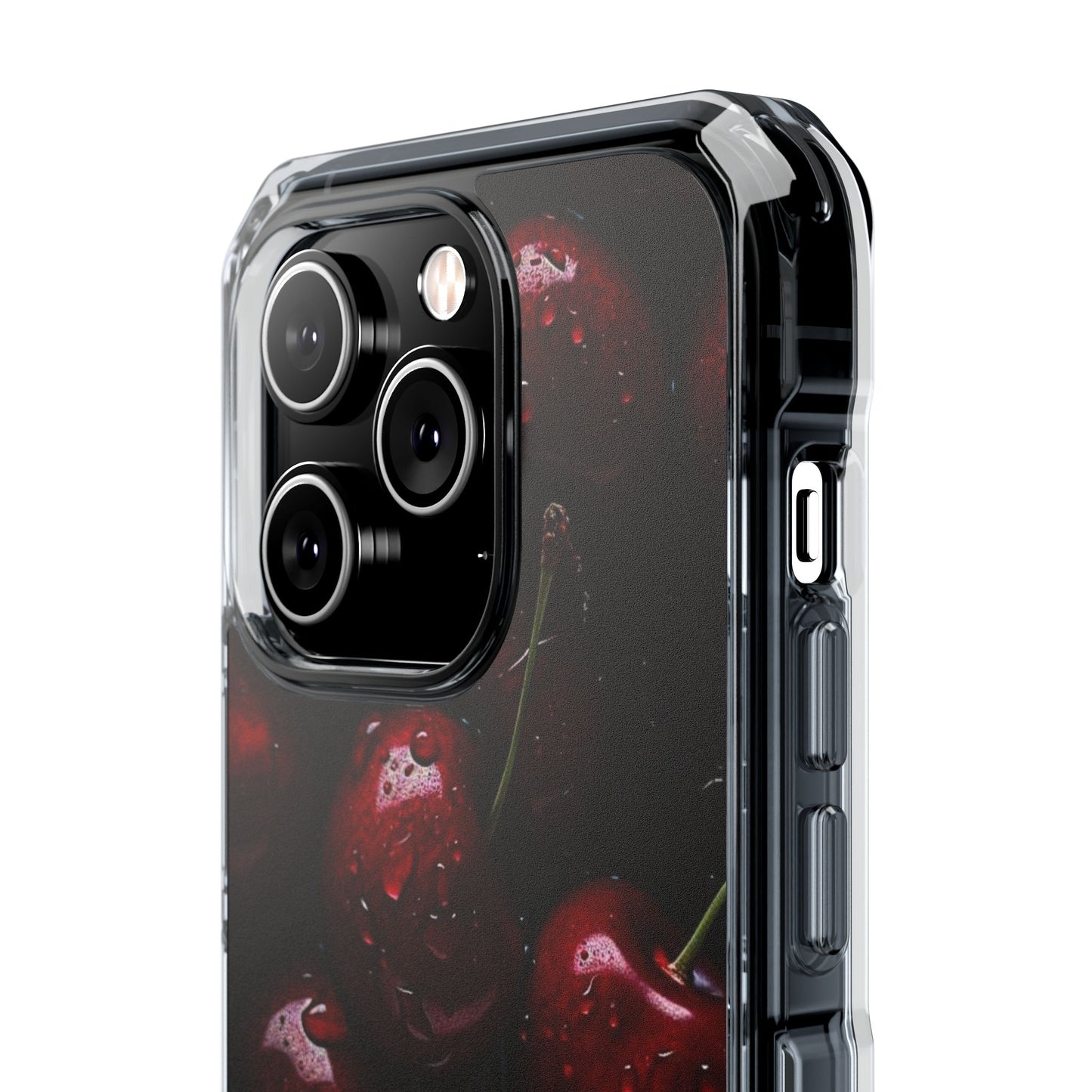 Cherry Pattern Clear Magnetic Phone Case — Dark Red Fruit Design