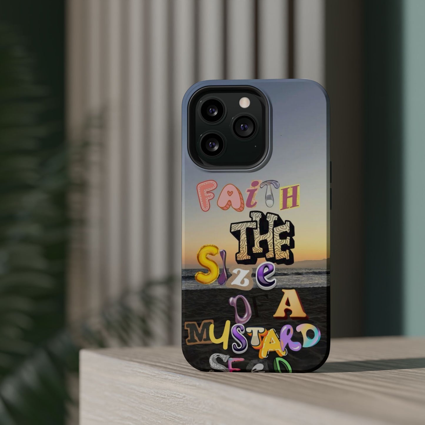 Magnetic Impact-Resistant Phone Case — "Faith the Size of a Mustard Seed" Sunset Design