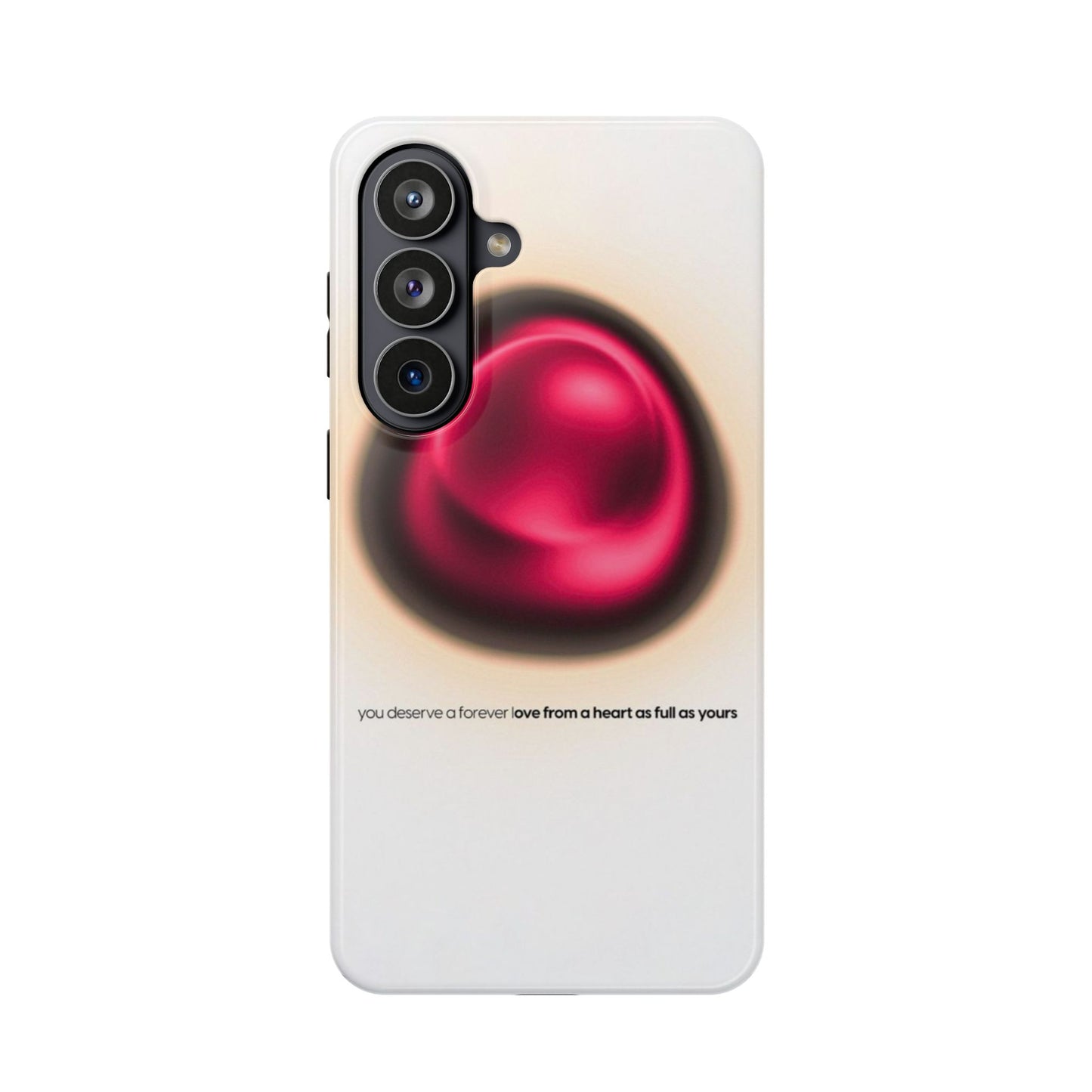 Protective Phone Case — Red Pearl Heart Design with 'You deserve a forever love' Text