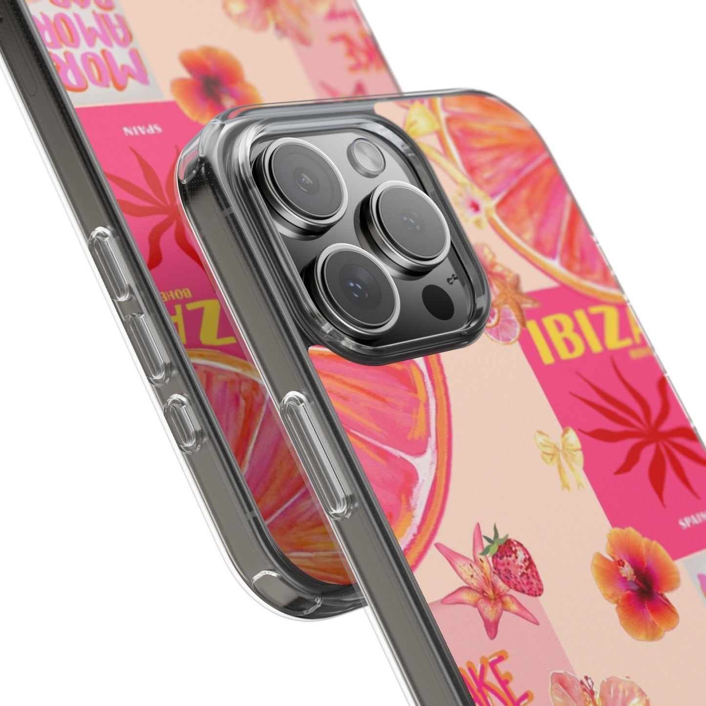 Clear Impact Phone Case — Pink Ibiza Citrus Floral Design