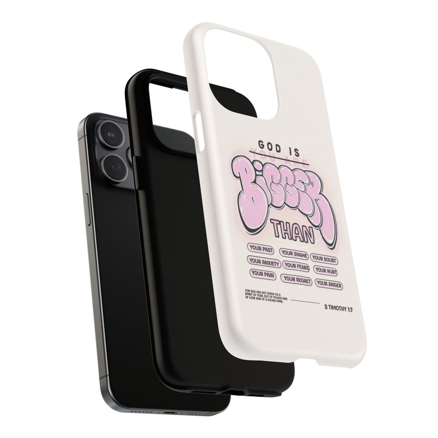Tough Magnetic Phone Case — "God Is Bigger Than" Inspirational Pink Bubble Design