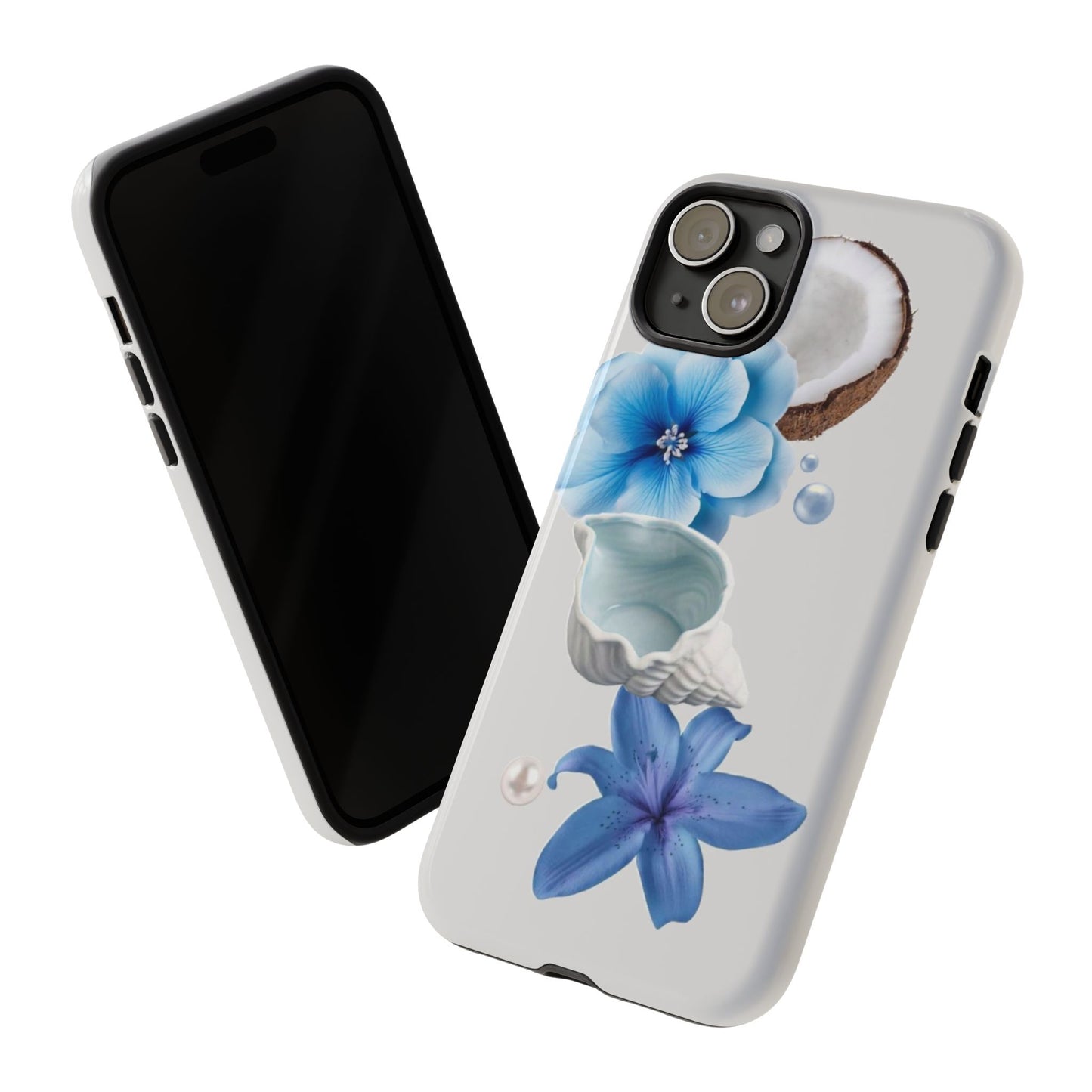 Tropical Blue Floral Phone Case — Coconut, Shell & Starfish Design